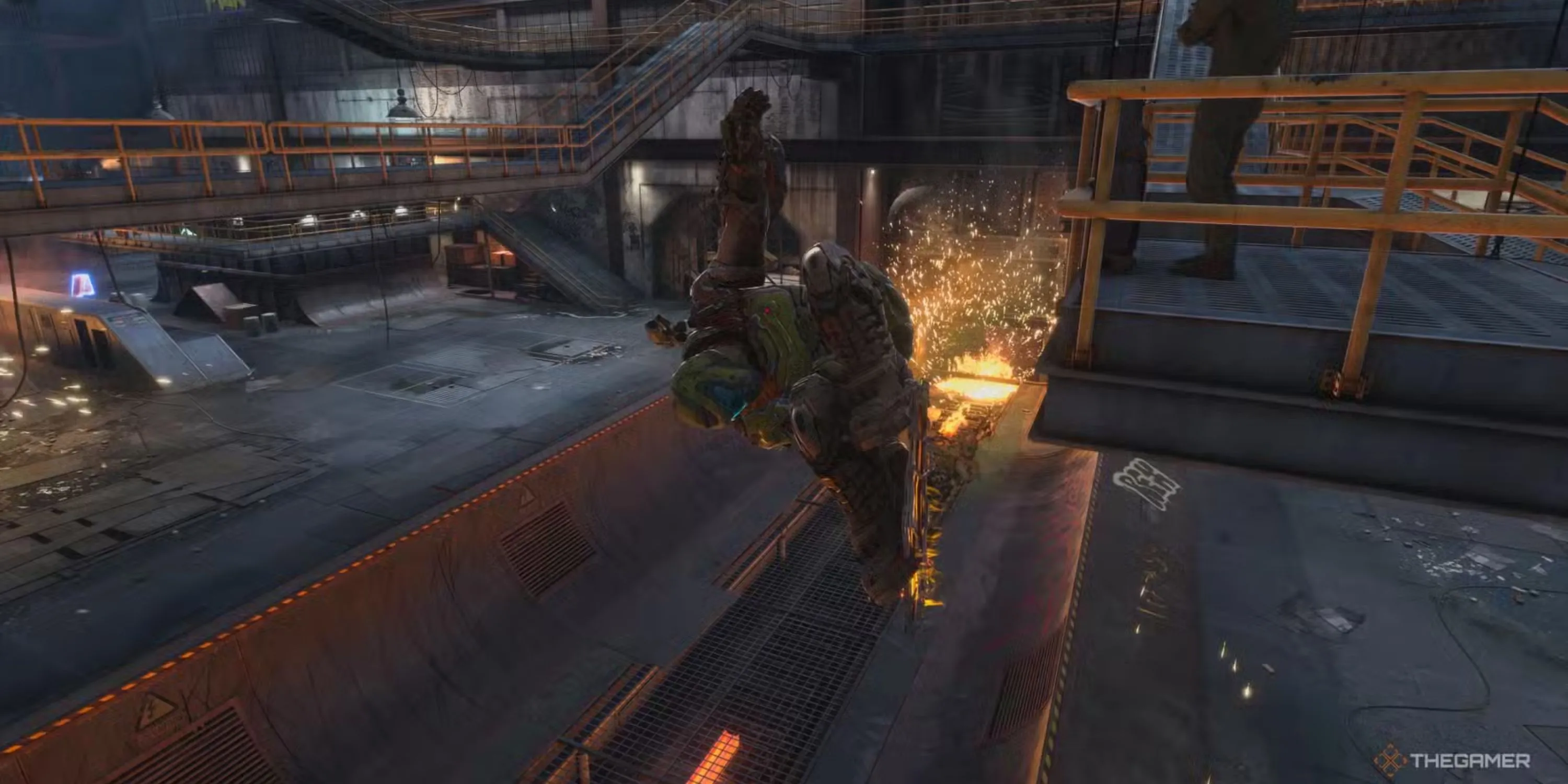 Doom Slayer thực hiện cú trượt Melon Grab trên đường dốc trong bản remaster Tony Hawk's Pro Skater 3+4