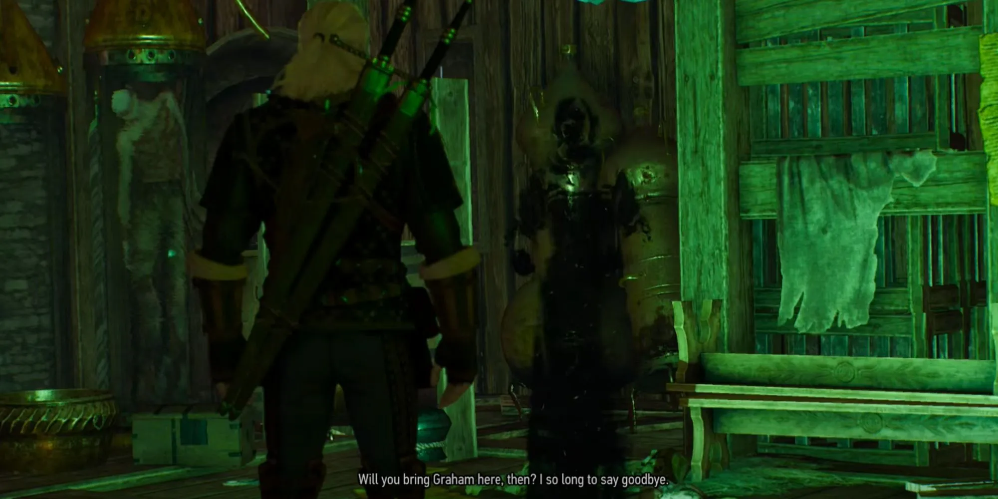 Geralt đang nói chuyện với Annabelle trong nhiệm vụ phụ The Witcher 3