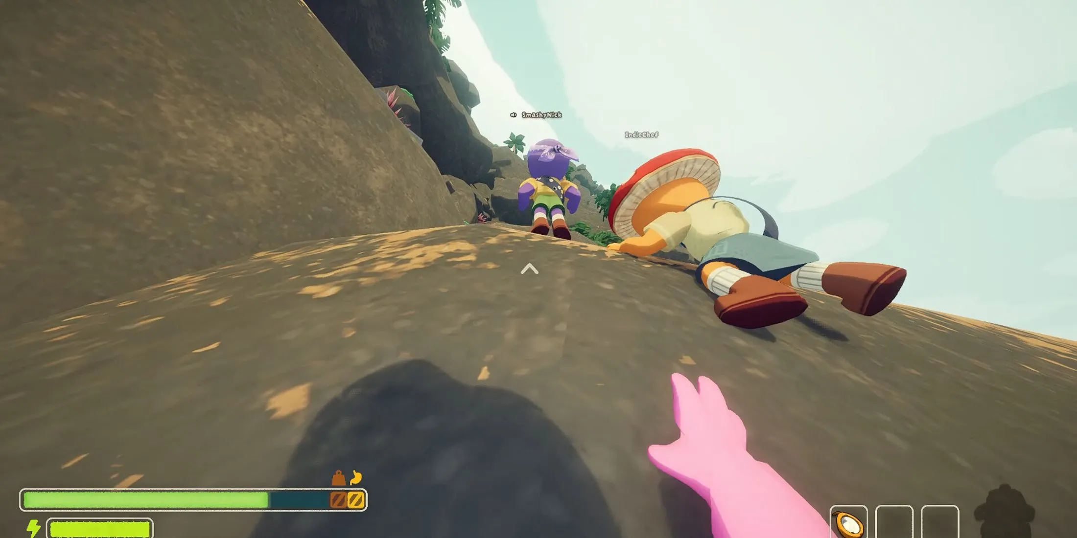 Góc nhìn thứ nhất đang leo núi trong game PEAK