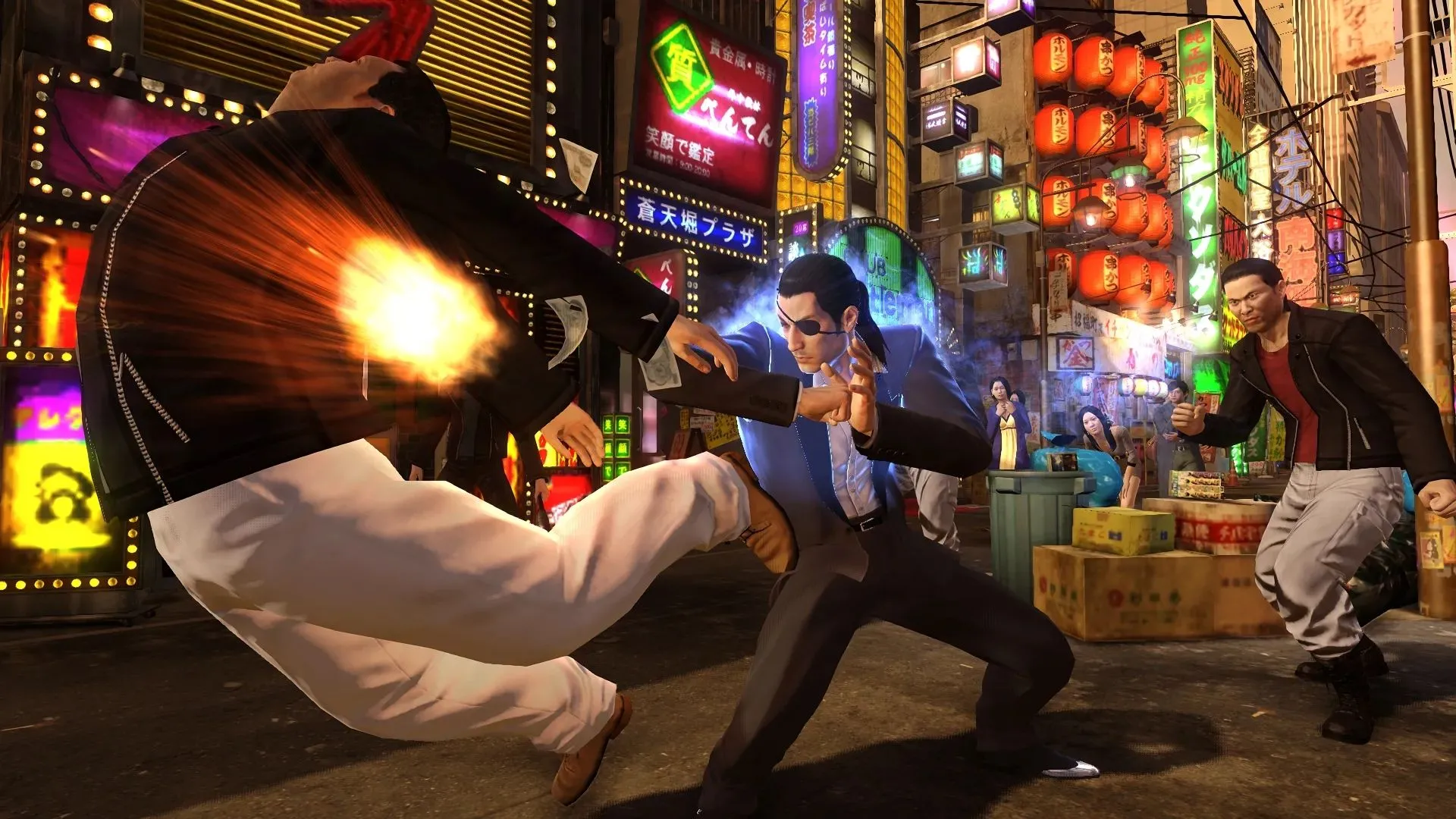 Goro Majima với phong cách chiến đấu đặc trưng, sẵn sàng tham gia trận chiến trong Yakuza 0
