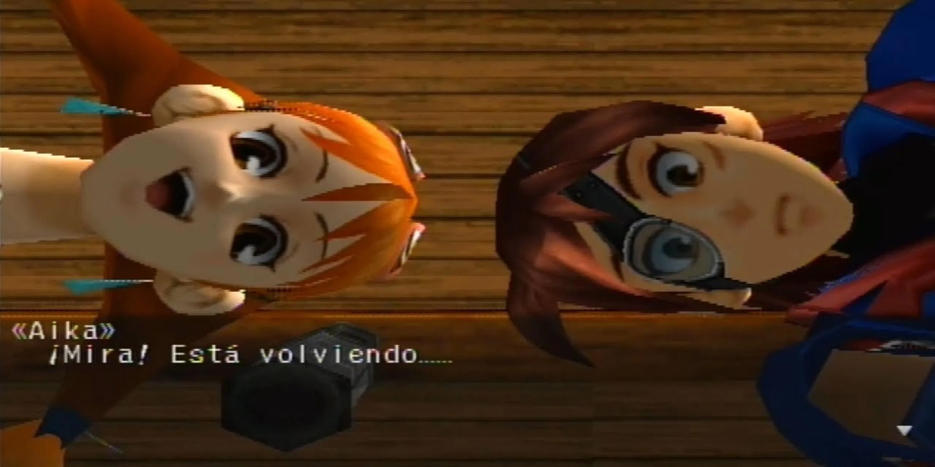 Hai nhân vật chính nhìn xuống từ khinh khí cầu trong Skies of Arcadia Legends, hình ảnh đặc trưng của RPG phiêu lưu trên GameCube