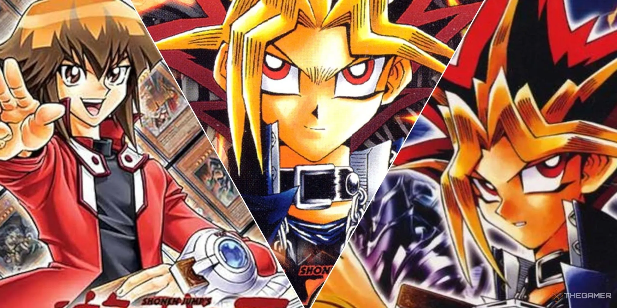 Hình ảnh chia đôi của các tựa game Yu-Gi-Oh! trên Game Boy Advance như Duel Academy và The World Championship 2005.