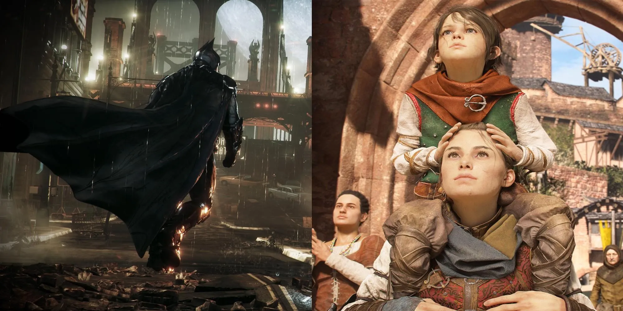 Hình ảnh hai tựa game đơn nổi bật trên Xbox Game Pass là Batman Arkham Knight và A Plague Tale Requiem.