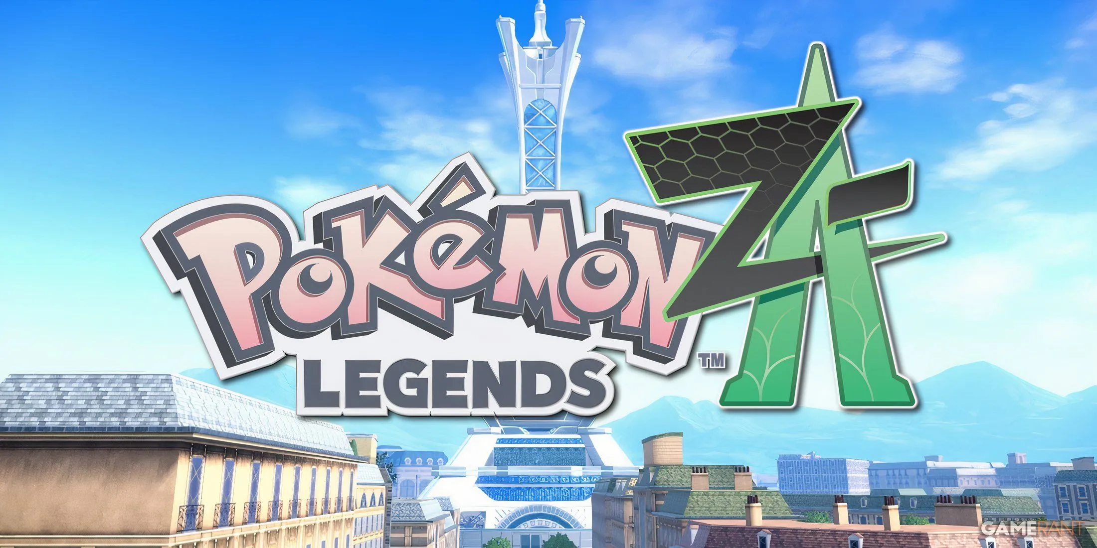 Hình ảnh logo Pokemon Legends Z-A và bối cảnh thành phố Lumiose