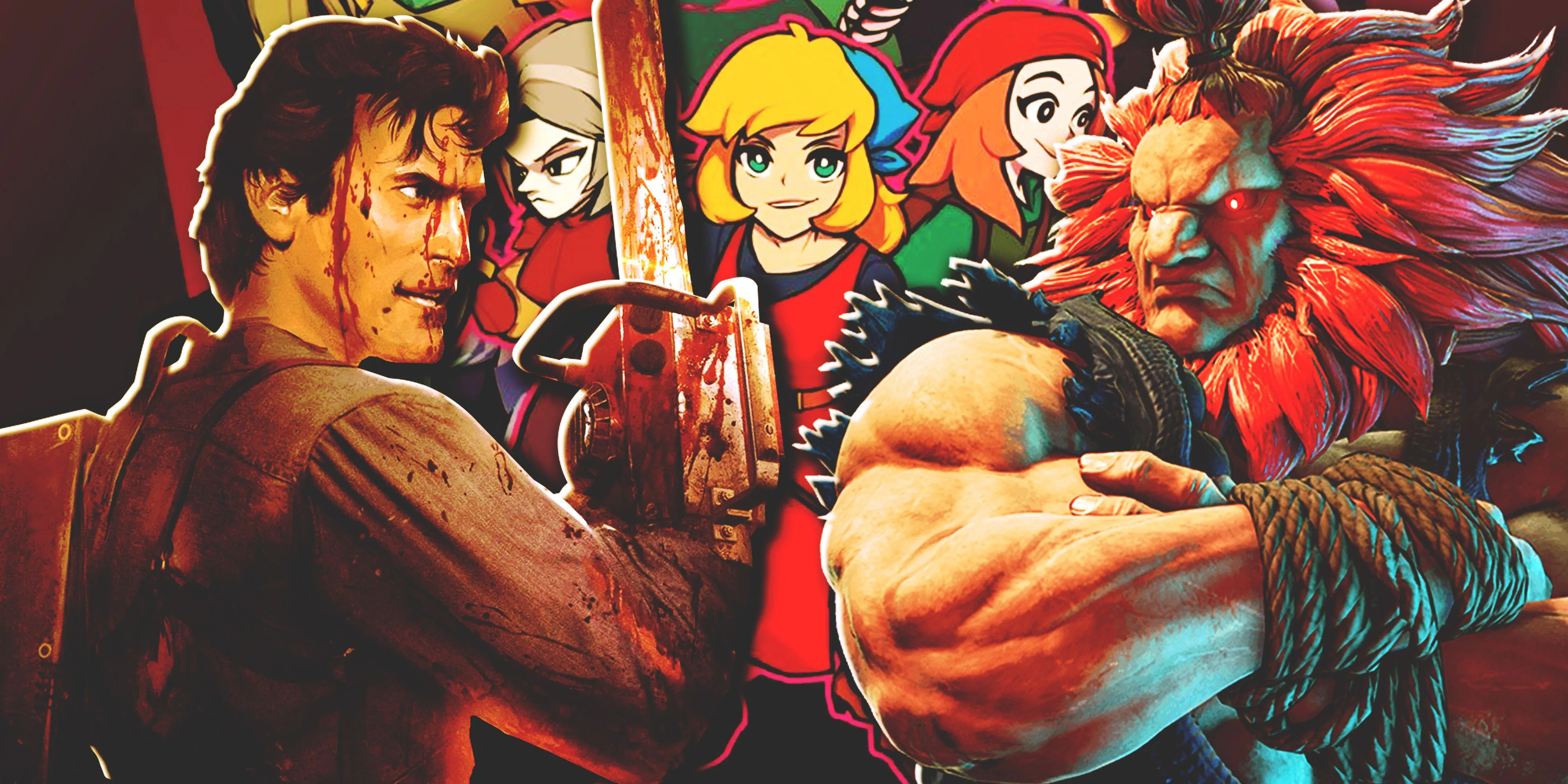 Hình ảnh minh họa các biểu tượng khó nhằn trong thế giới game như Ash Williams và Akuma, gợi mở về những thử thách game cam go