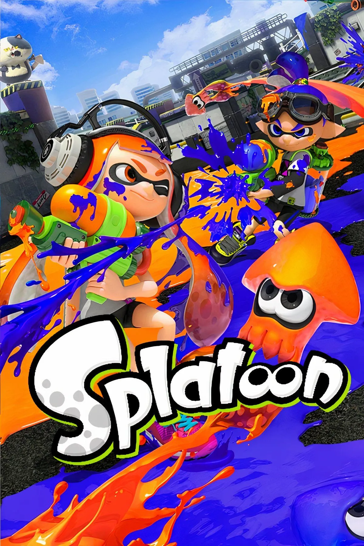 Hình ảnh so sánh Splatoon: ý tưởng ban đầu với nhân vật Mario và bản cuối cùng với nhân vật Inkling bắn mực.