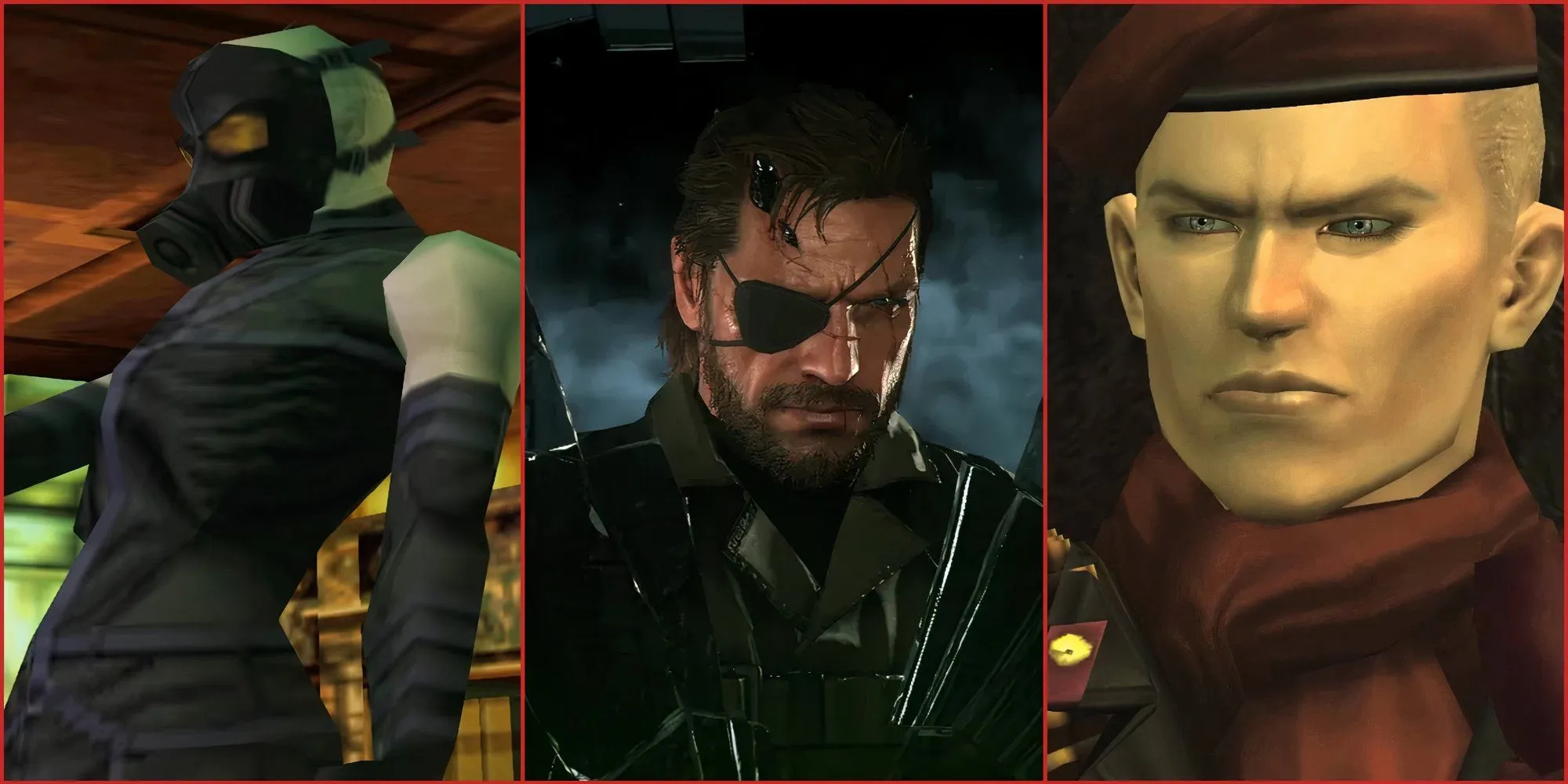 Hình ảnh tổng hợp các nhân vật phản diện kinh điển trong series Metal Gear Solid, bao gồm Psycho Mantis, Venom Snake và Ocelot thời trẻ, tượng trưng cho những dấu ấn khó phai trong cốt truyện game.