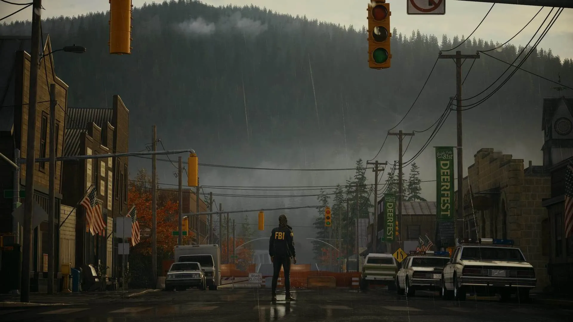 Hình ảnh trong game Alan Wake 2, minh họa khả năng chuyển đổi môi trường nhanh chóng, gợi ý tiềm năng cho game vòng lặp đa chiều.