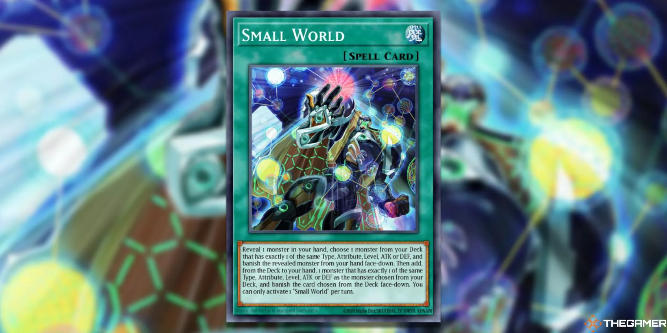 Lá bài ma pháp Small World, một công cụ tìm kiếm quái vật đa năng nhưng yêu cầu logic liên kết thuộc tính phức tạp.