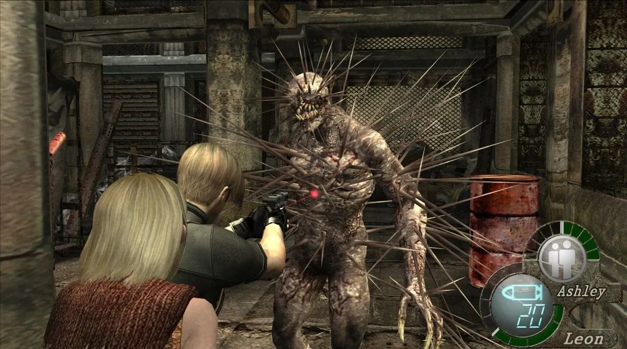 Leon S. Kennedy và Ashley Graham trong một phân cảnh của Resident Evil 4 bản cuối.