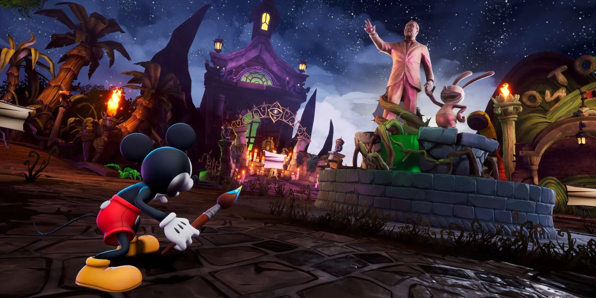 Màn hình khởi động Epic Mickey Rebrushed với chuột Mickey và Oswald the Lucky Rabbit
