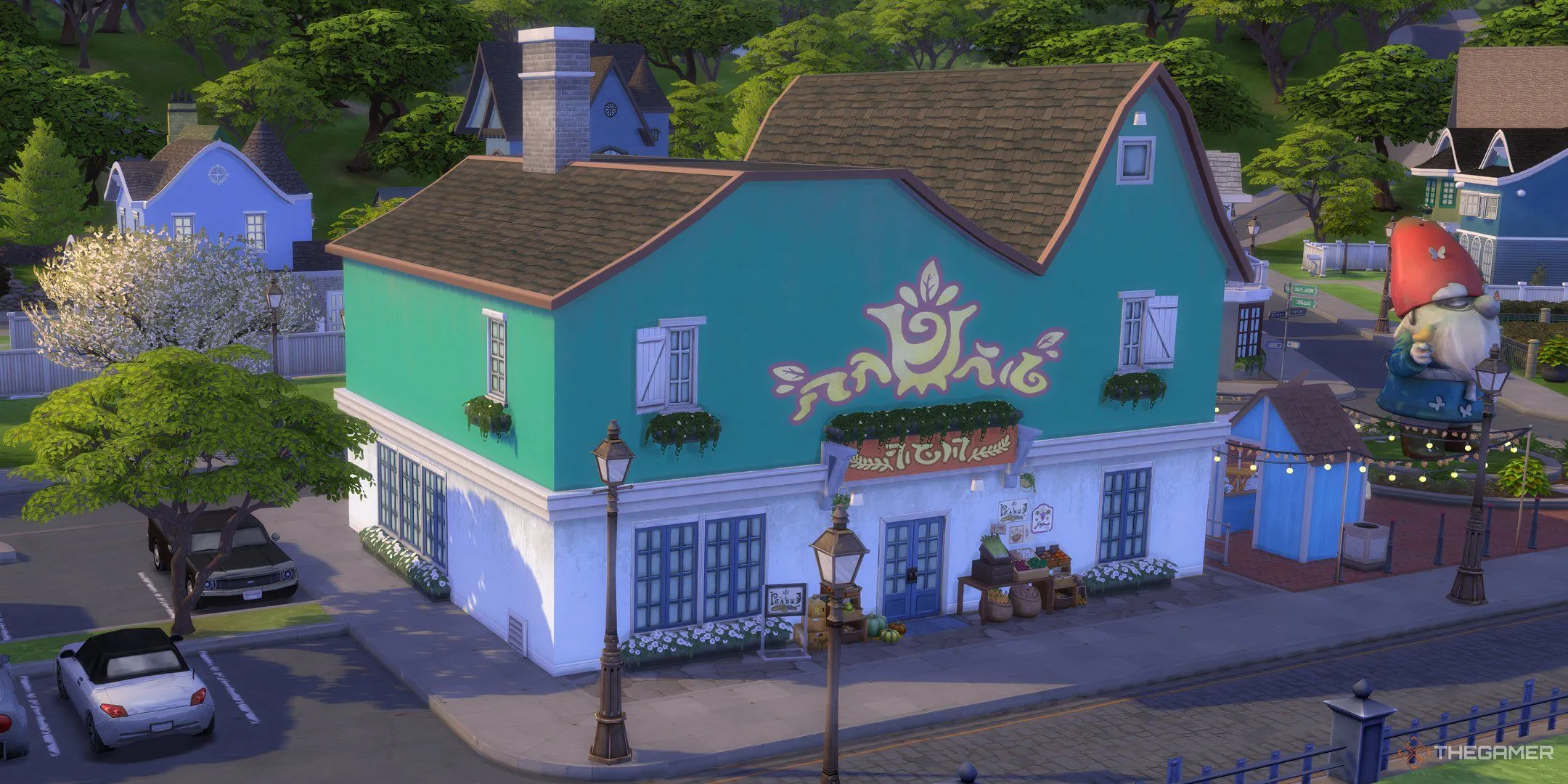 Mặt tiền cửa hàng tạp hóa tại Bờ Biển Adhmor trong The Sims 4 Enchanted By Nature.