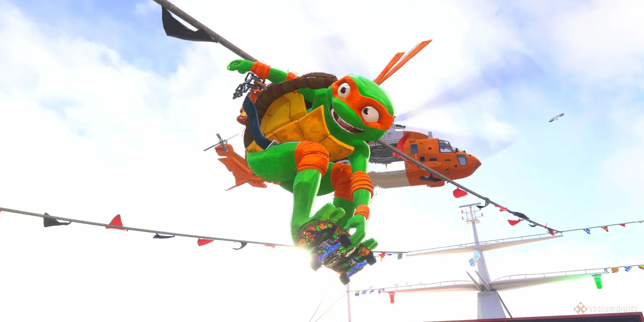 Michelangelo của Ninja Rùa thực hiện cú Grab trên không trong Tony Hawk's Pro Skater 3+4