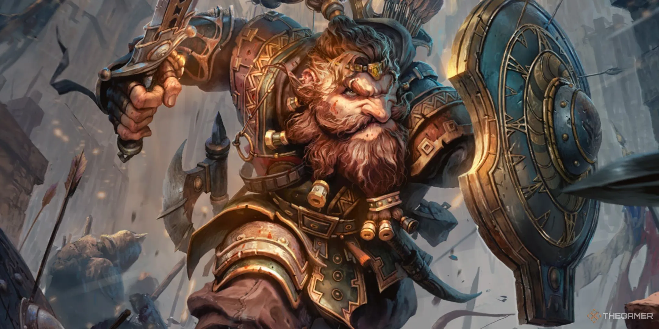 Minh họa chiến binh người lùn (Dwarf Fighter) mạnh mẽ, tượng trưng cho quá trình tạo nhân vật trong Dungeons &amp; Dragons.