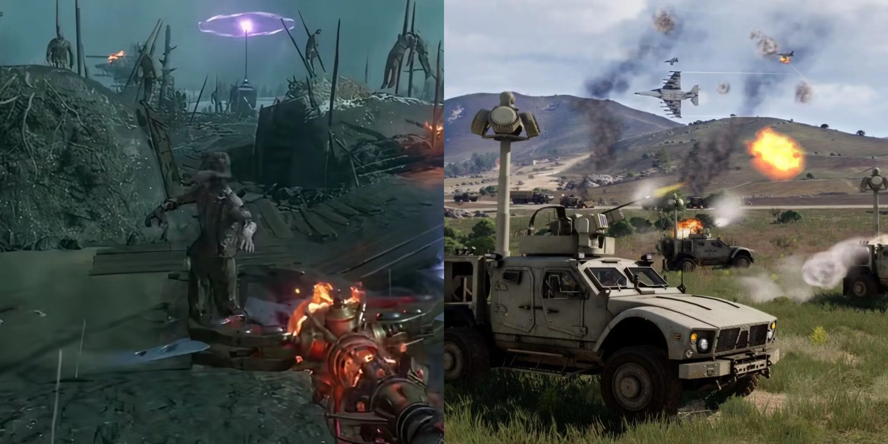 Một hình ảnh kết hợp giữa bắn zombie trong Call of Duty Black Ops 2 và chiến trường rộng lớn trong ARMA 3