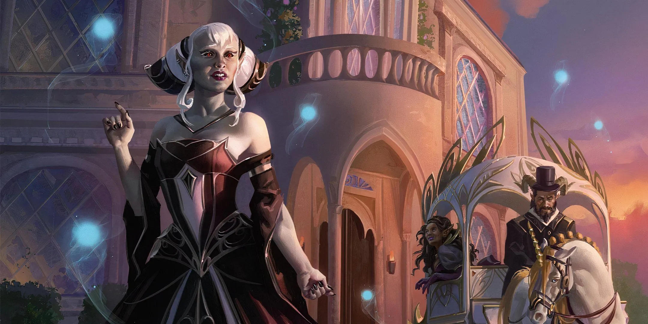 Một nữ chủ nhân tiếp đón khách tại dinh thự ở Feywild, bối cảnh quen thuộc trong Dungeons &amp; Dragons.