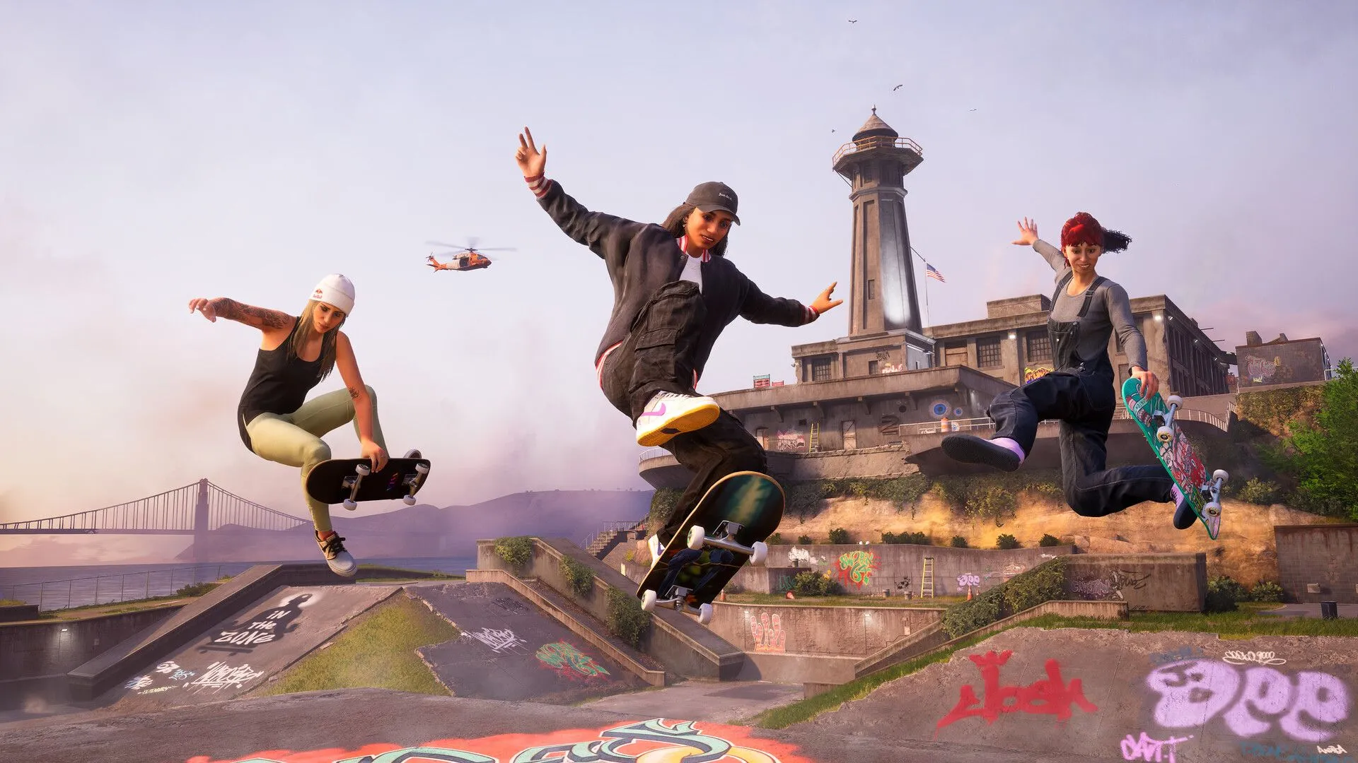 Một vận động viên trượt ván thực hiện trick trên không trong Tony Hawk's Pro Skater 3 + 4