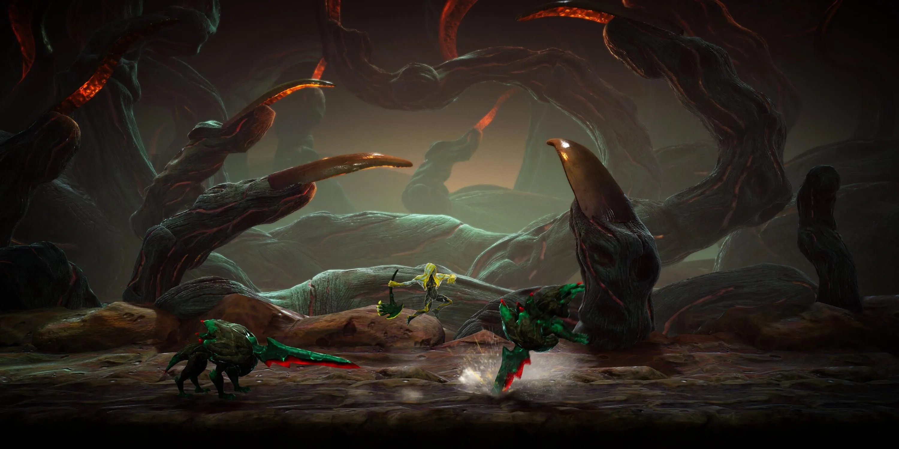Người chơi chiến đấu chống lại quái vật làm từ đá và xương trong game Grime.