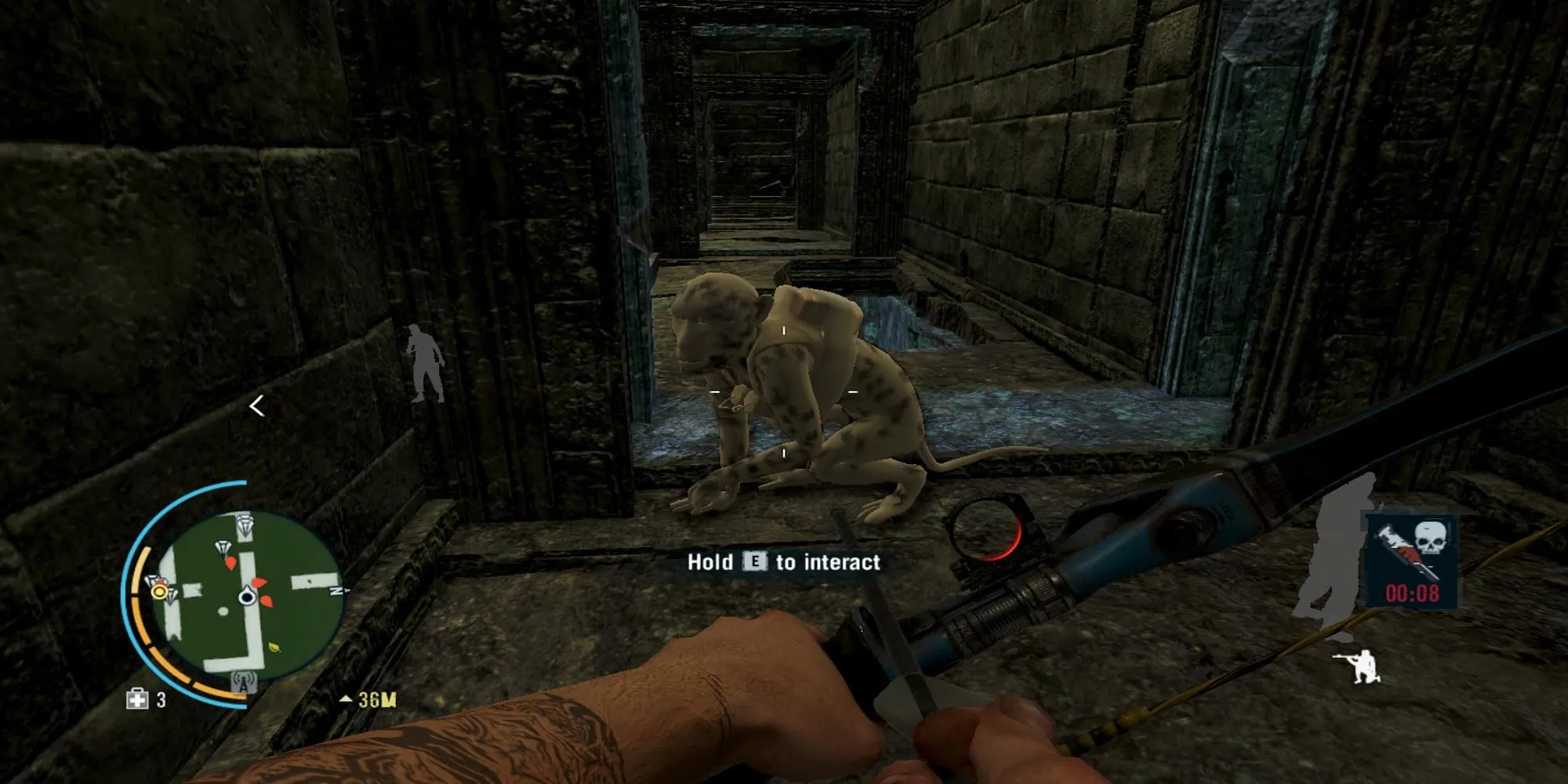 Người chơi đang nhắm cung vào một con khỉ trong Far Cry 3 Monkey Business