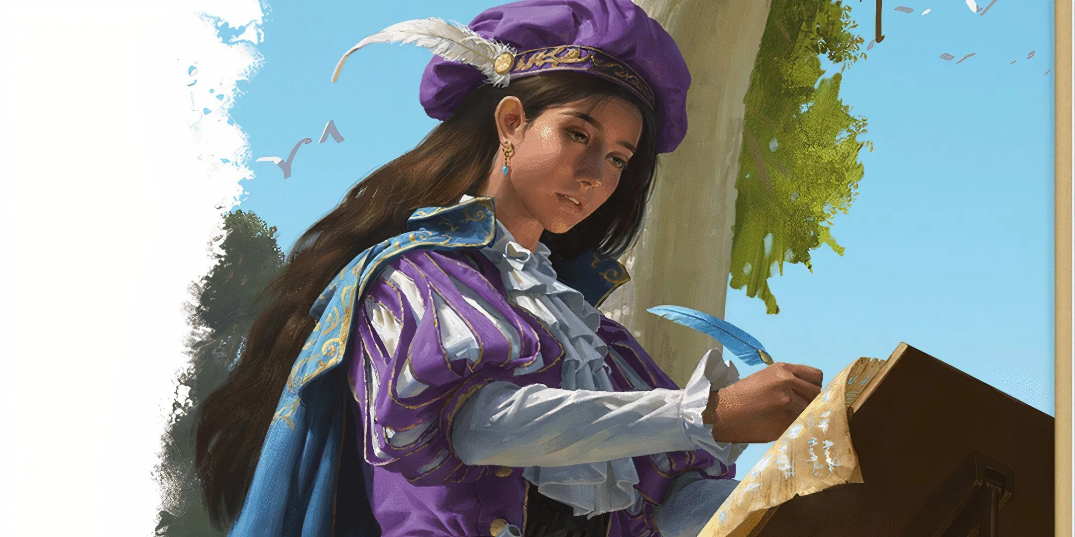 Nhân vật Bard trong Dungeons &amp; Dragons đang ghi chép vào cuốn sách của mình, minh họa bởi Yuhong Ding.
