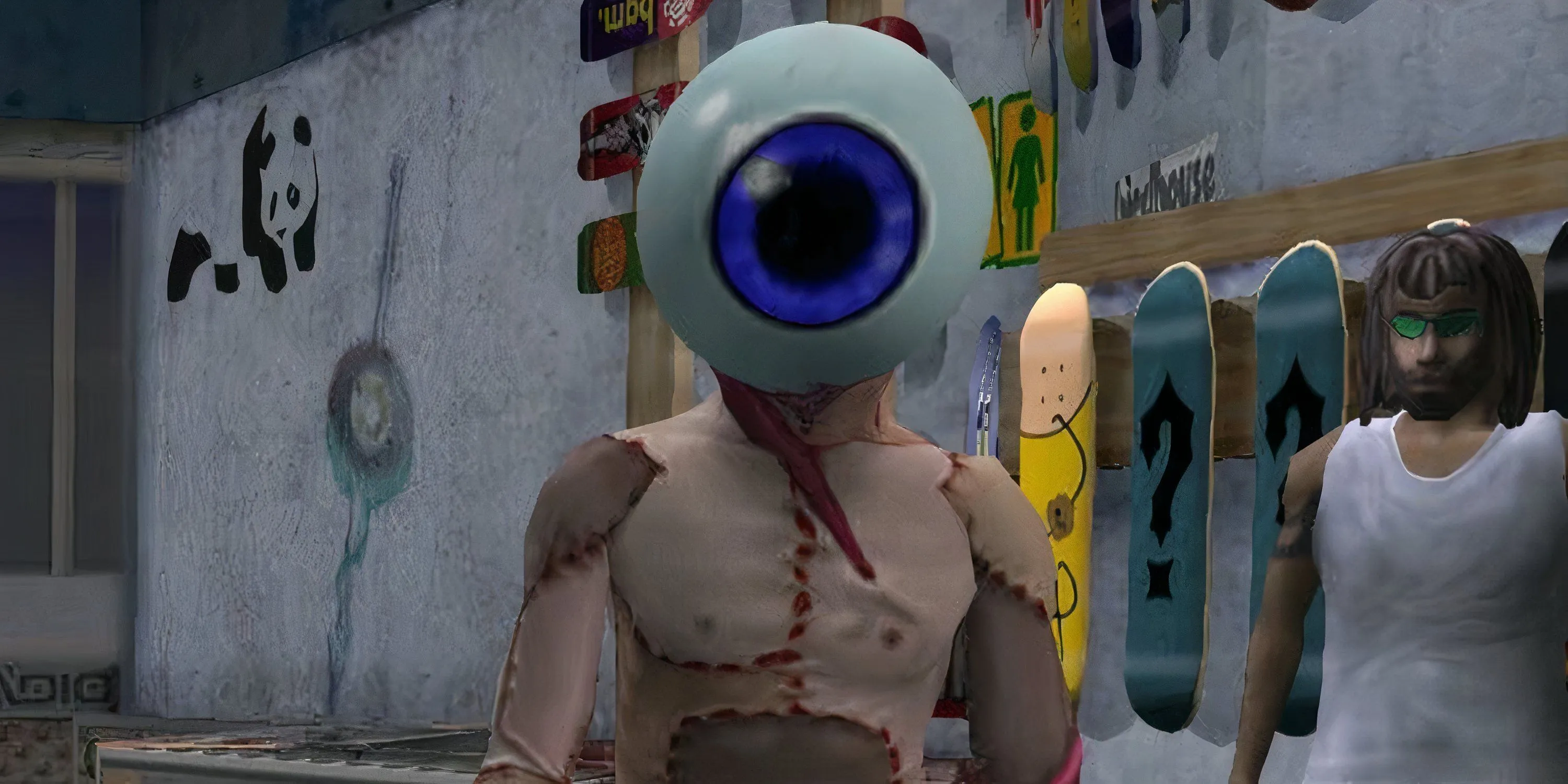 Nhân vật bí mật Neversoft Eyeball với chỉ số thấp trong cửa hàng skate của Tony Hawk's Pro Skater 3