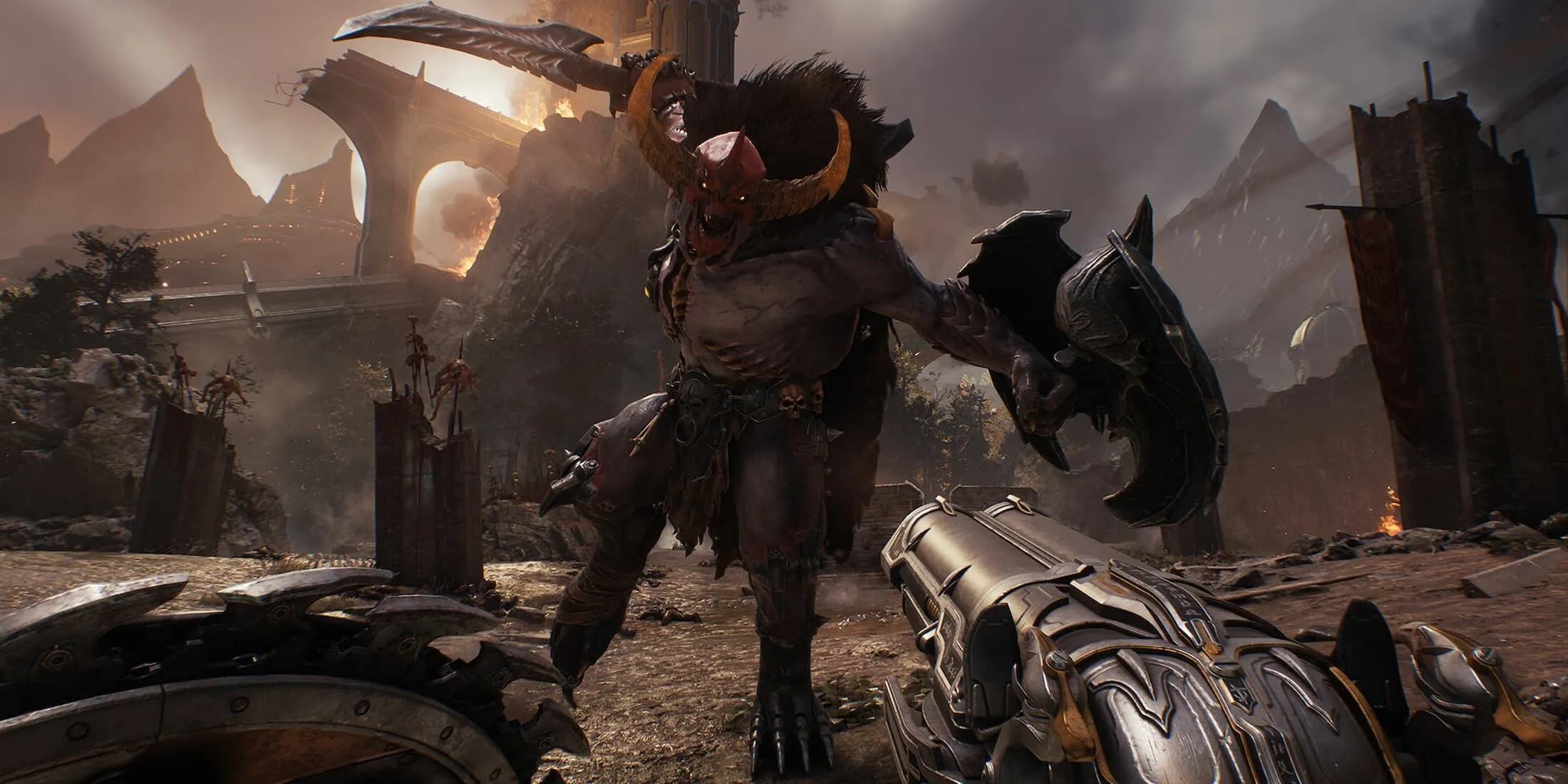 Nhân vật Doom Slayer với khiên và Super Shotgun trong Doom: The Dark Ages.