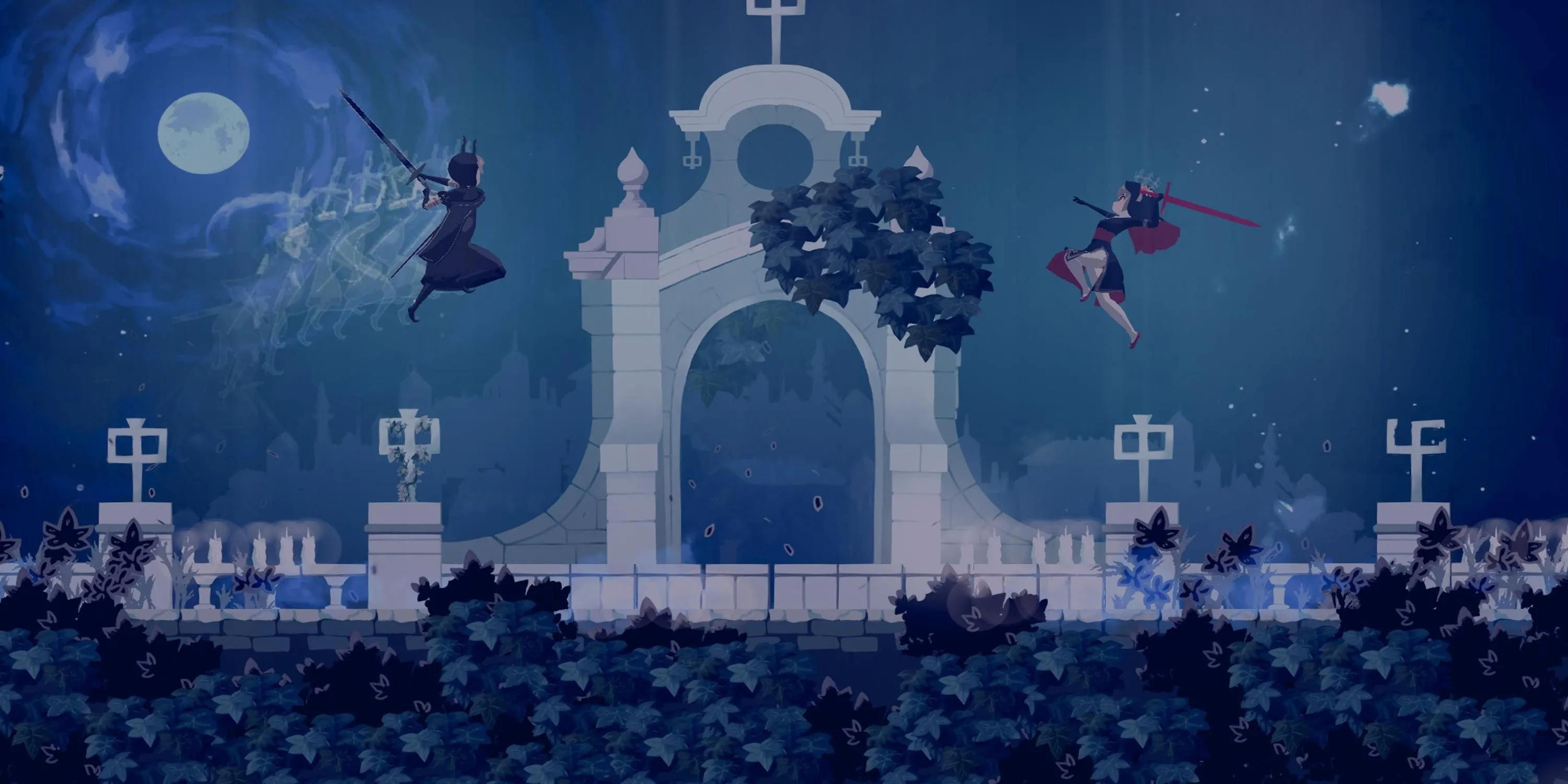 Nhân vật Sister Semilla trong game Minoria đang thực hiện đòn tấn công trên không.