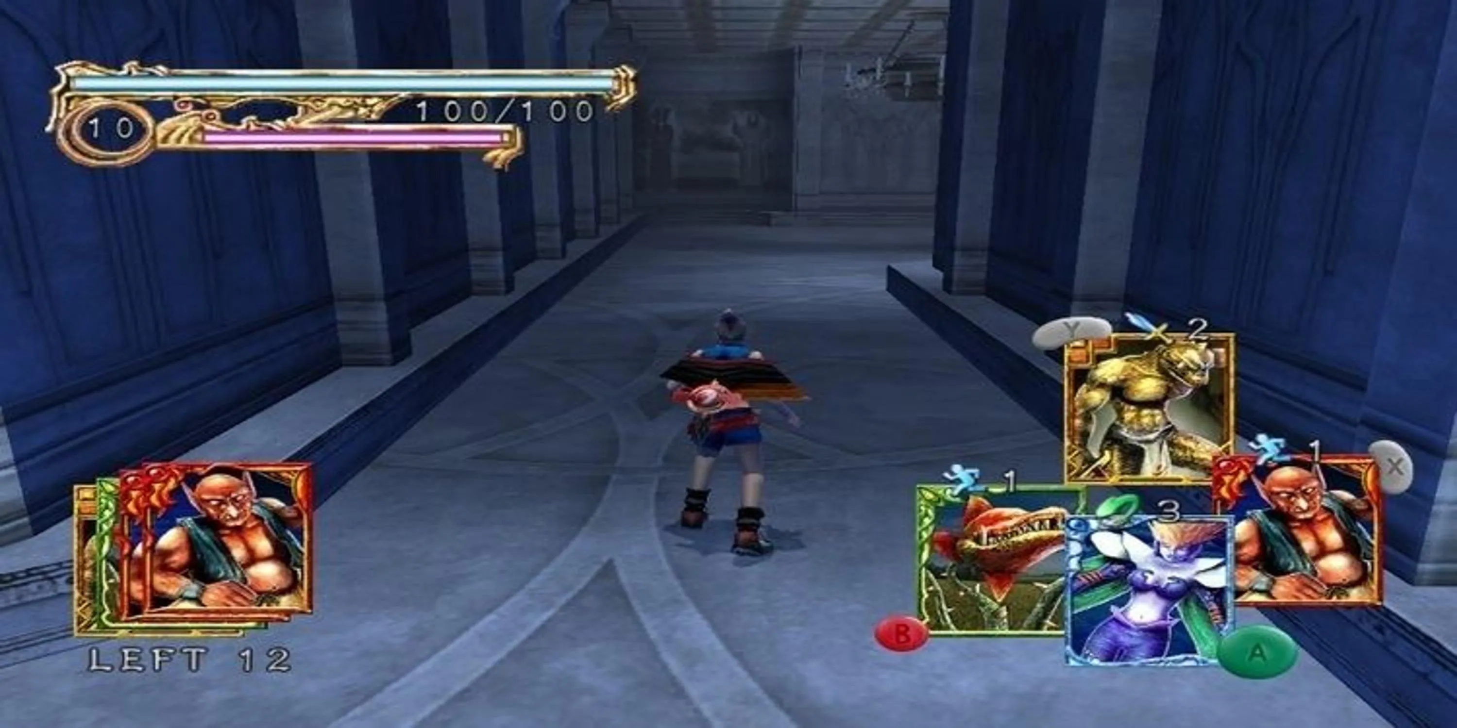 Nhân vật Tara di chuyển trong hành lang u tối, minh họa lối chơi Lost Kingdoms 2 trên GameCube