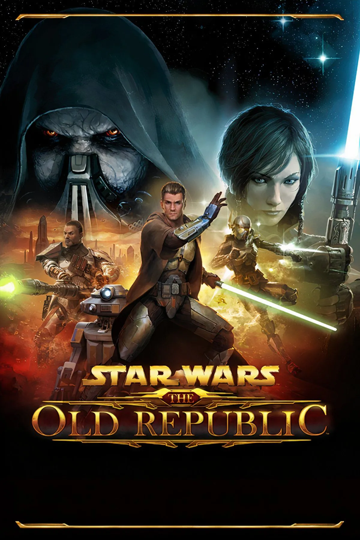 Nhân vật trong Star Wars: The Old Republic với trang phục và vũ khí đặc trưng của Jedi/Sith