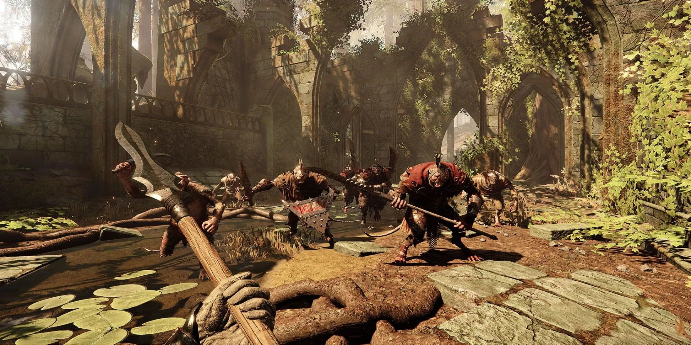 Nhóm anh hùng đối mặt với Skaven trong Warhammer: Vermintide 2.