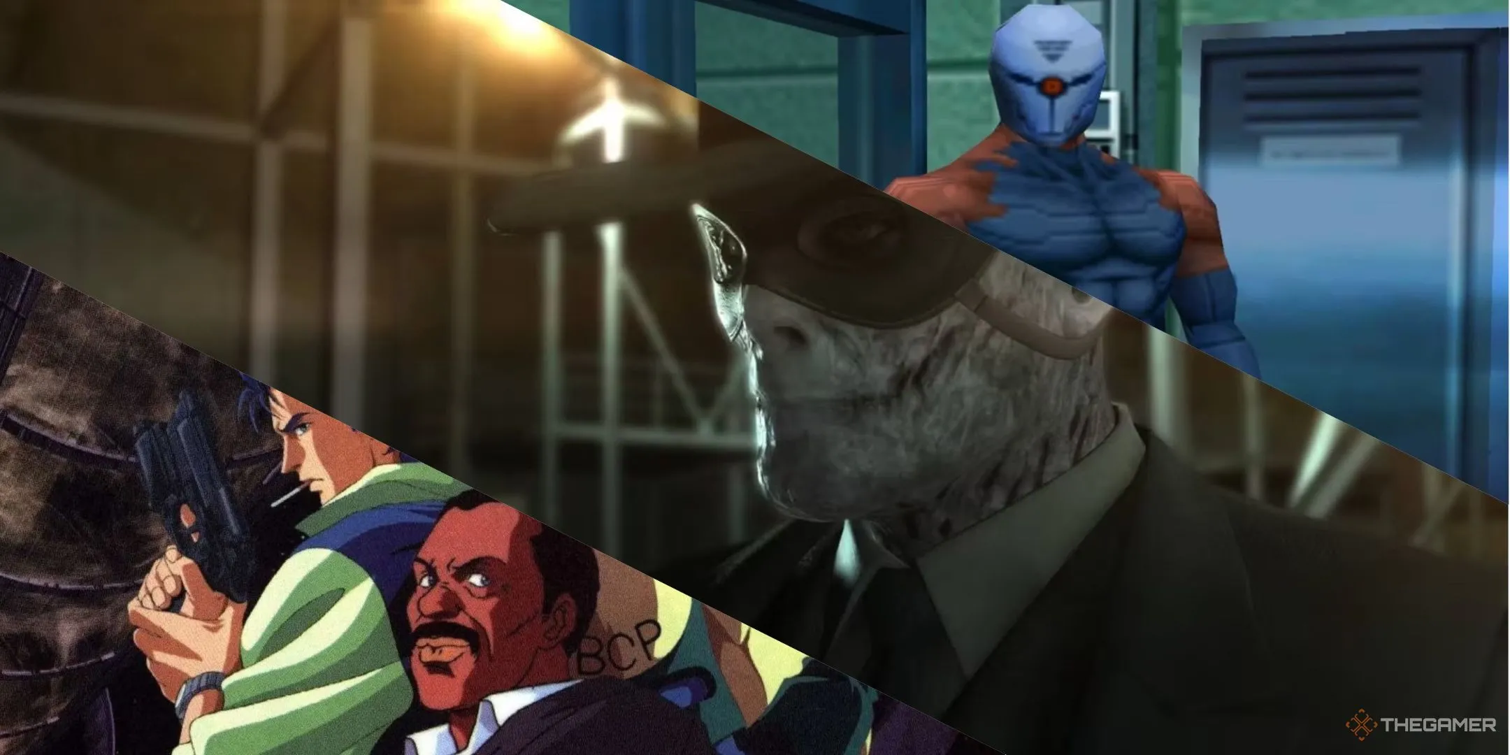Nhóm nhân vật từ Policenauts, Skull Face trong Metal Gear Solid 5, và Gray Fox trong Metal Gear Solid, từ trái sang phải.