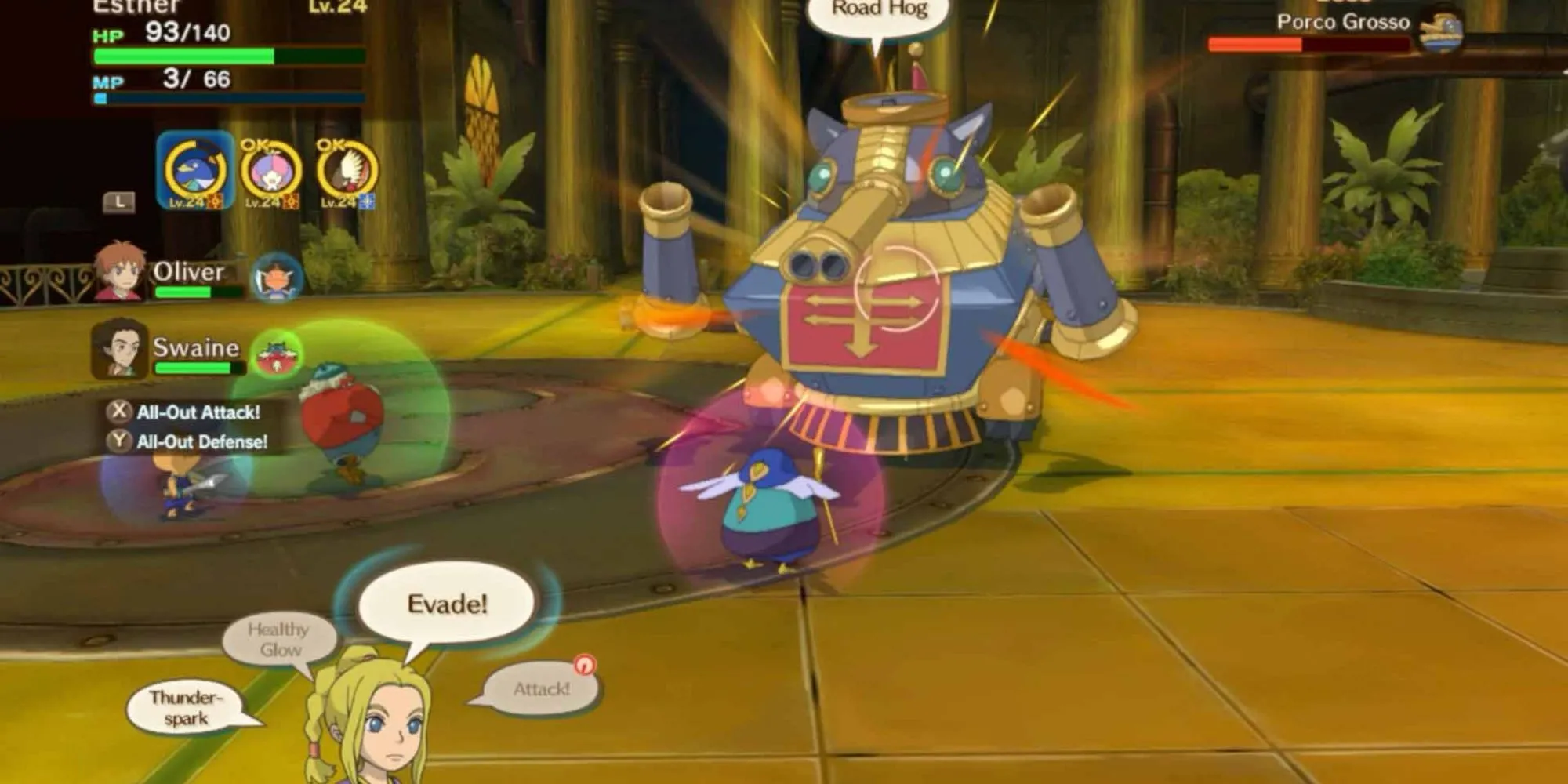 Ni no Kuni Wrath of the White Witch - Cảnh chiến đấu với robot, minh họa đồ họa ấn tượng của Studio Ghibli.