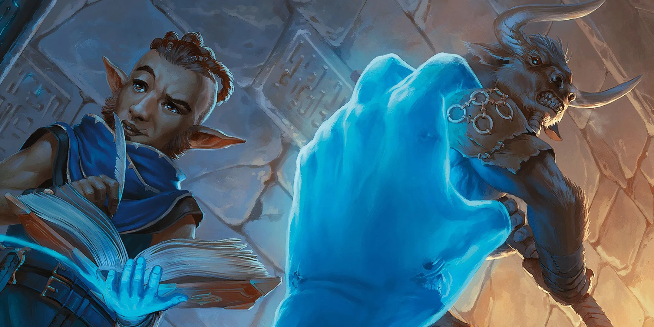 Pháp sư triệu hồi Bàn Tay Bigby màu xanh huyền ảo trong thế giới Dungeons &amp; Dragons.