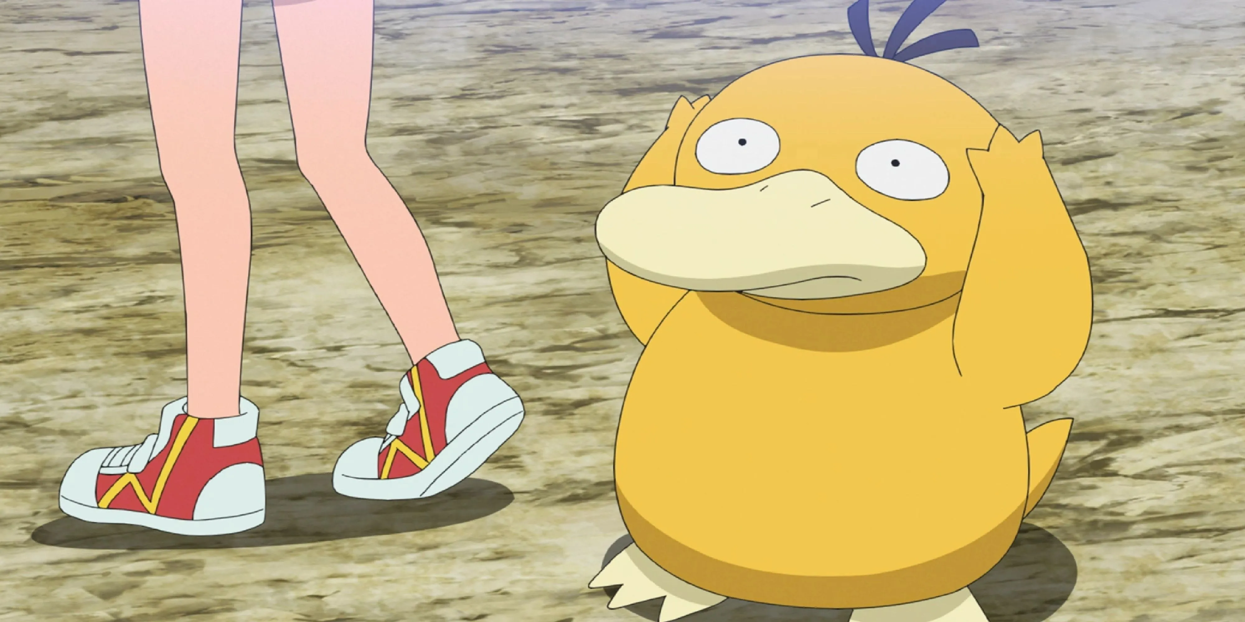 Psyduck ôm đầu đầy vẻ bối rối trong một cảnh từ anime Pokemon, thể hiện tính cách độc đáo của nó.