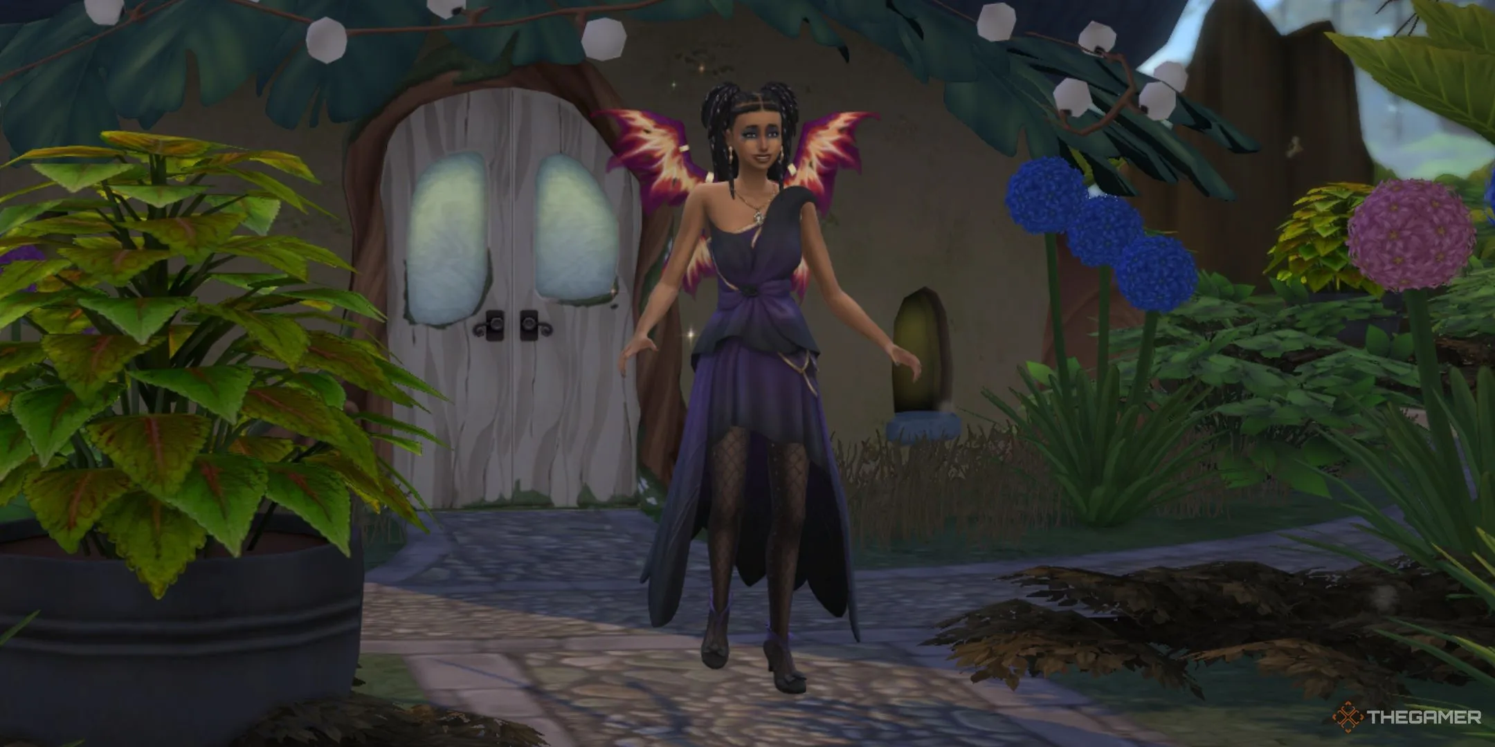 Sim tiên bay lượn bên ngoài trung tâm tiên ở Everdew, thế giới mới trong Sims 4 Enchanted By Nature.