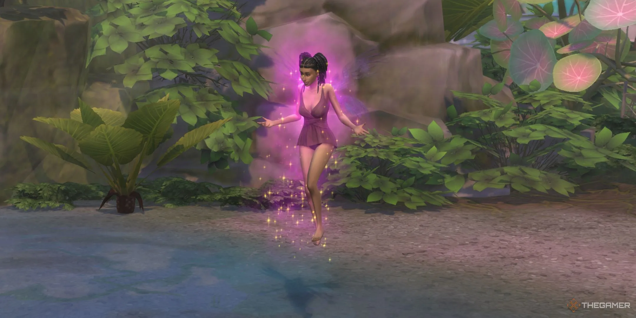 Sim tiên mọc cánh tại Suối Moondrop, hoàn thành khát vọng Tiên trong Sims 4 Enchanted By Nature.