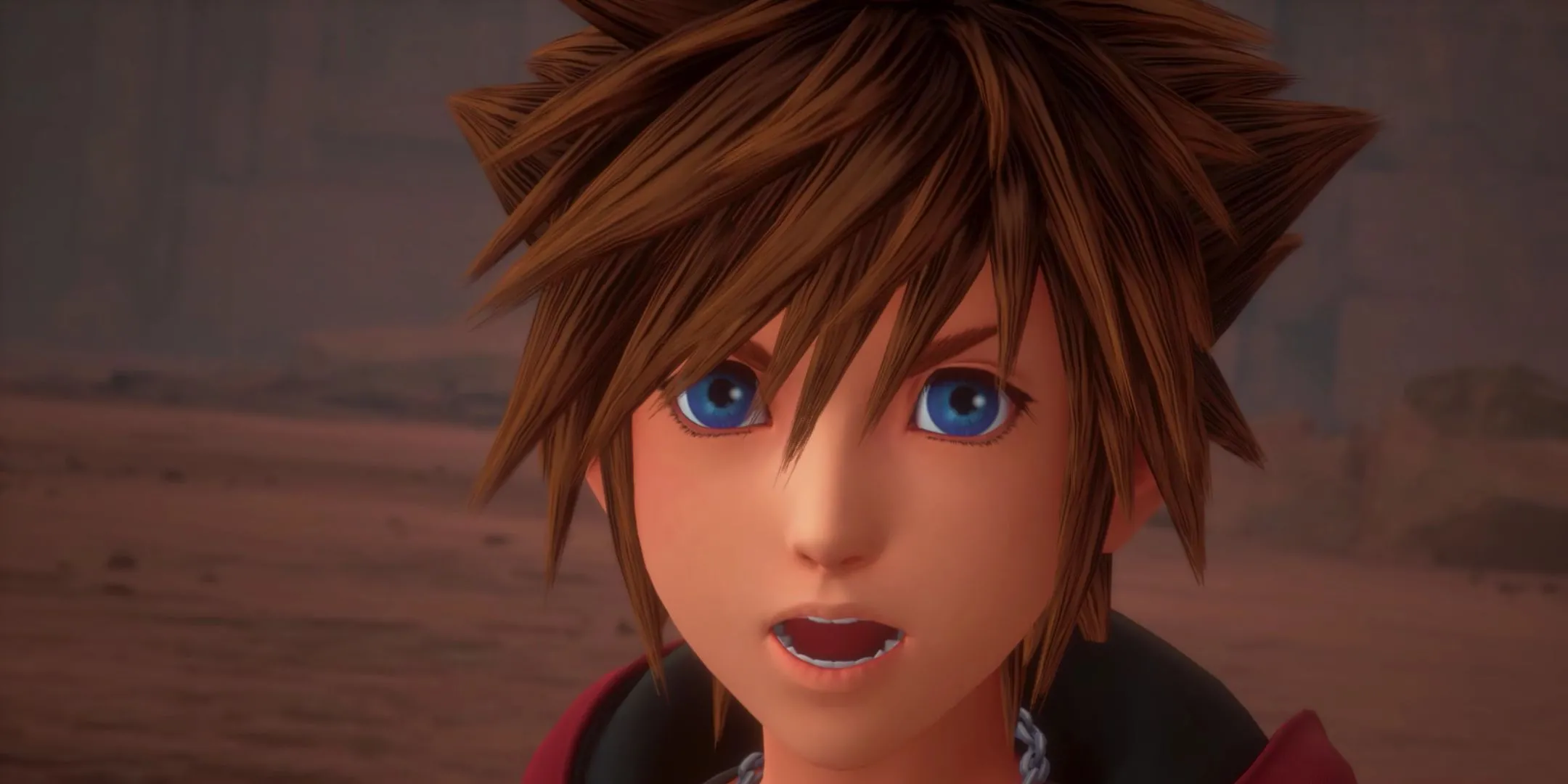 Sora với vẻ mặt sốc trong một cảnh của Kingdom Hearts 3
