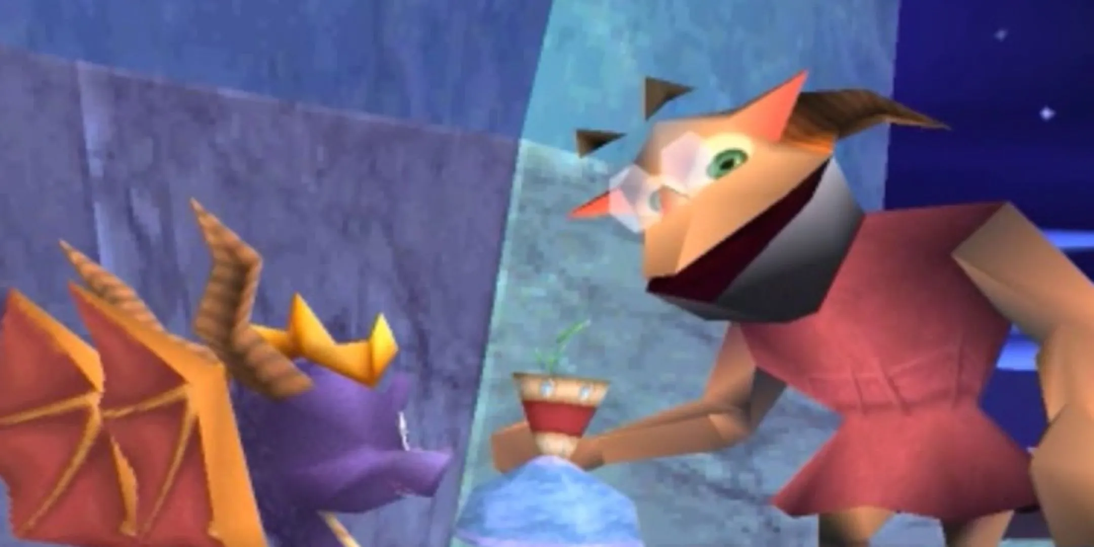 Spyro cùng nhà giả kim trong Spyro 2, gợi nhắc những nhiệm vụ hộ tống chậm chạp và dễ gây nản lòng.