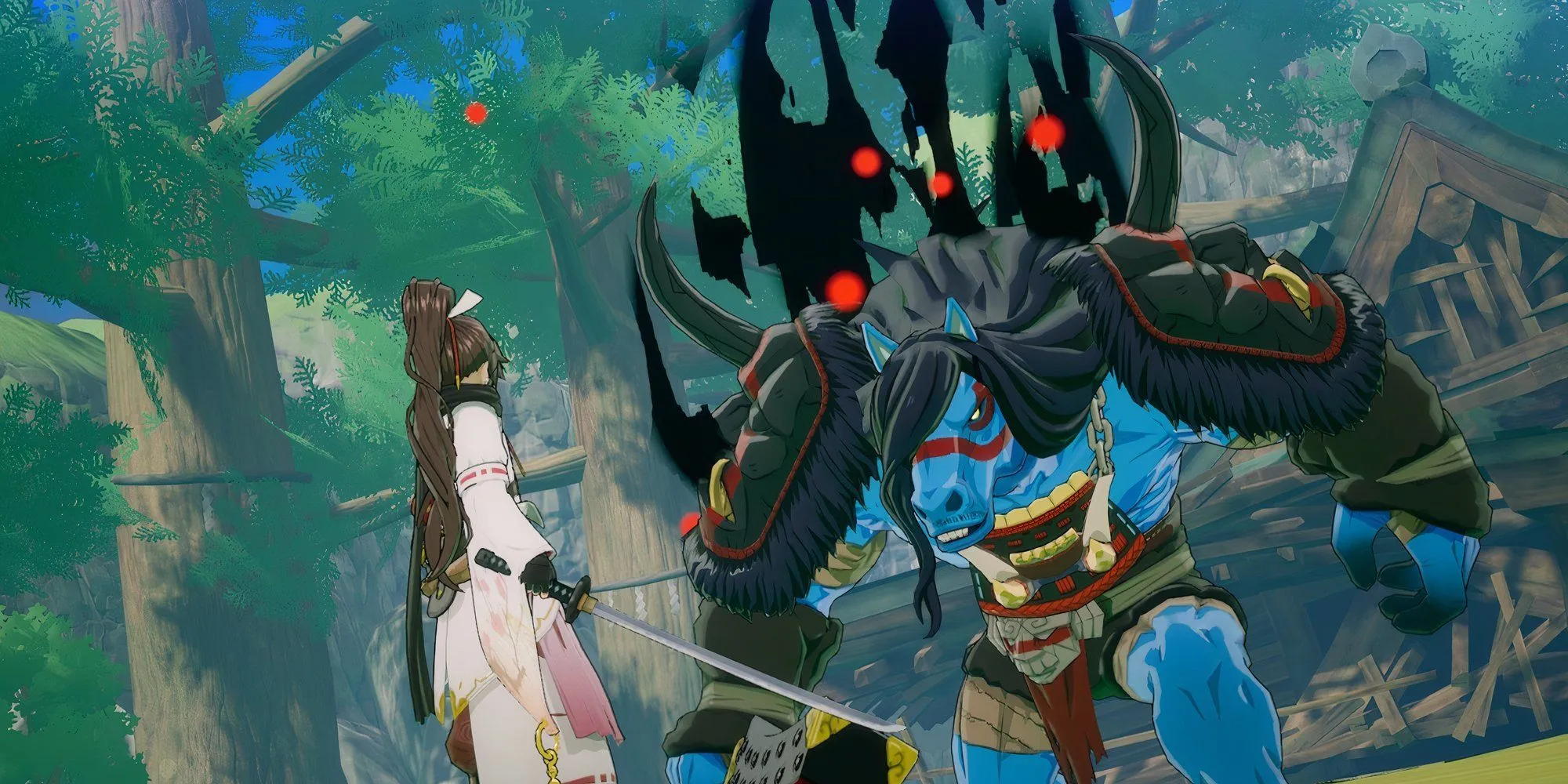 Subaru đối mặt với trùm đầu tiên trong Rune Factory Guardians of Azuma, minh họa cơ chế chiến đấu và thiết kế quái vật độc đáo