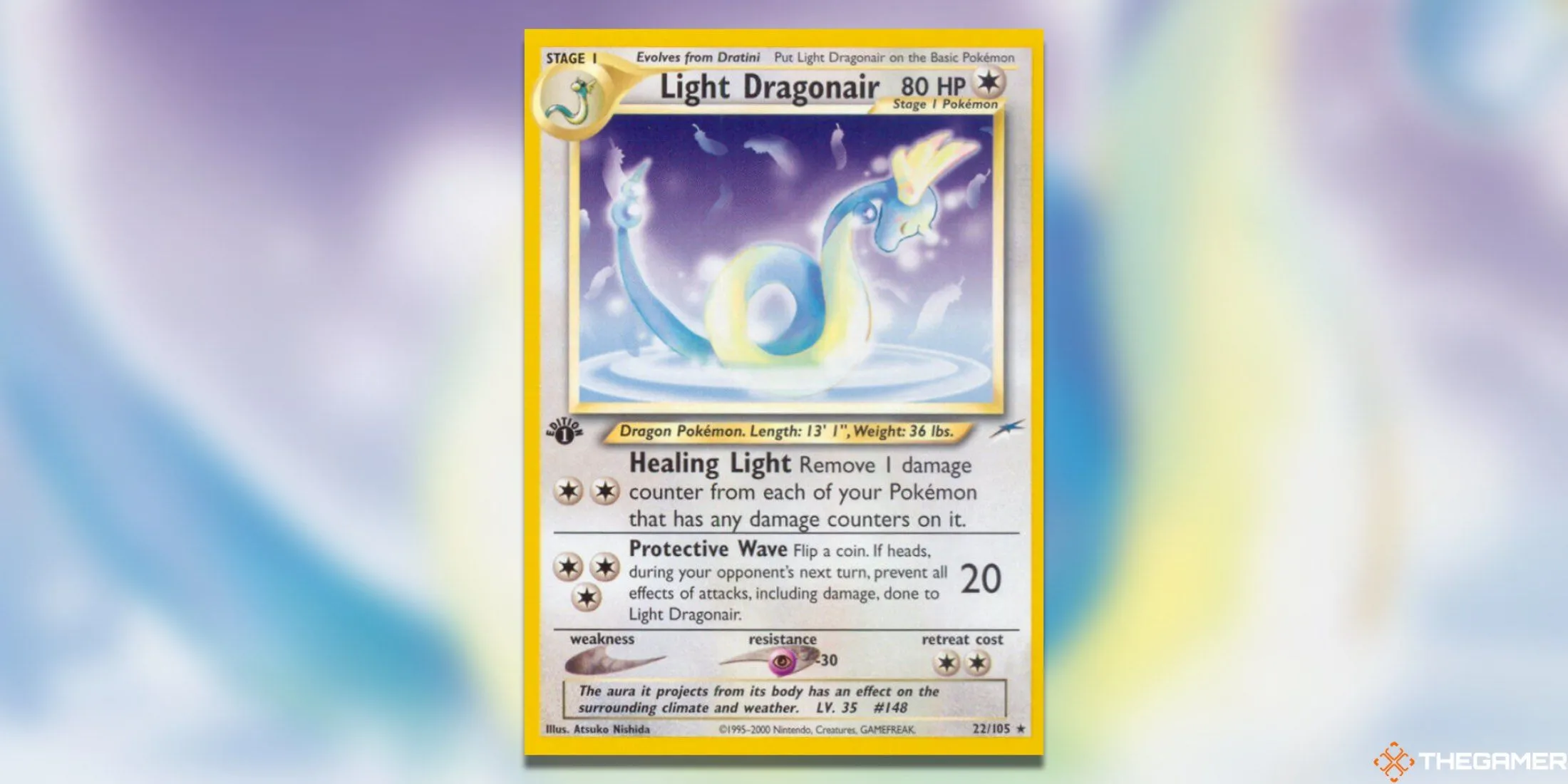 Thẻ bài Light Dragonair thanh thoát từ bộ Neo Destiny của Pokemon TCG.