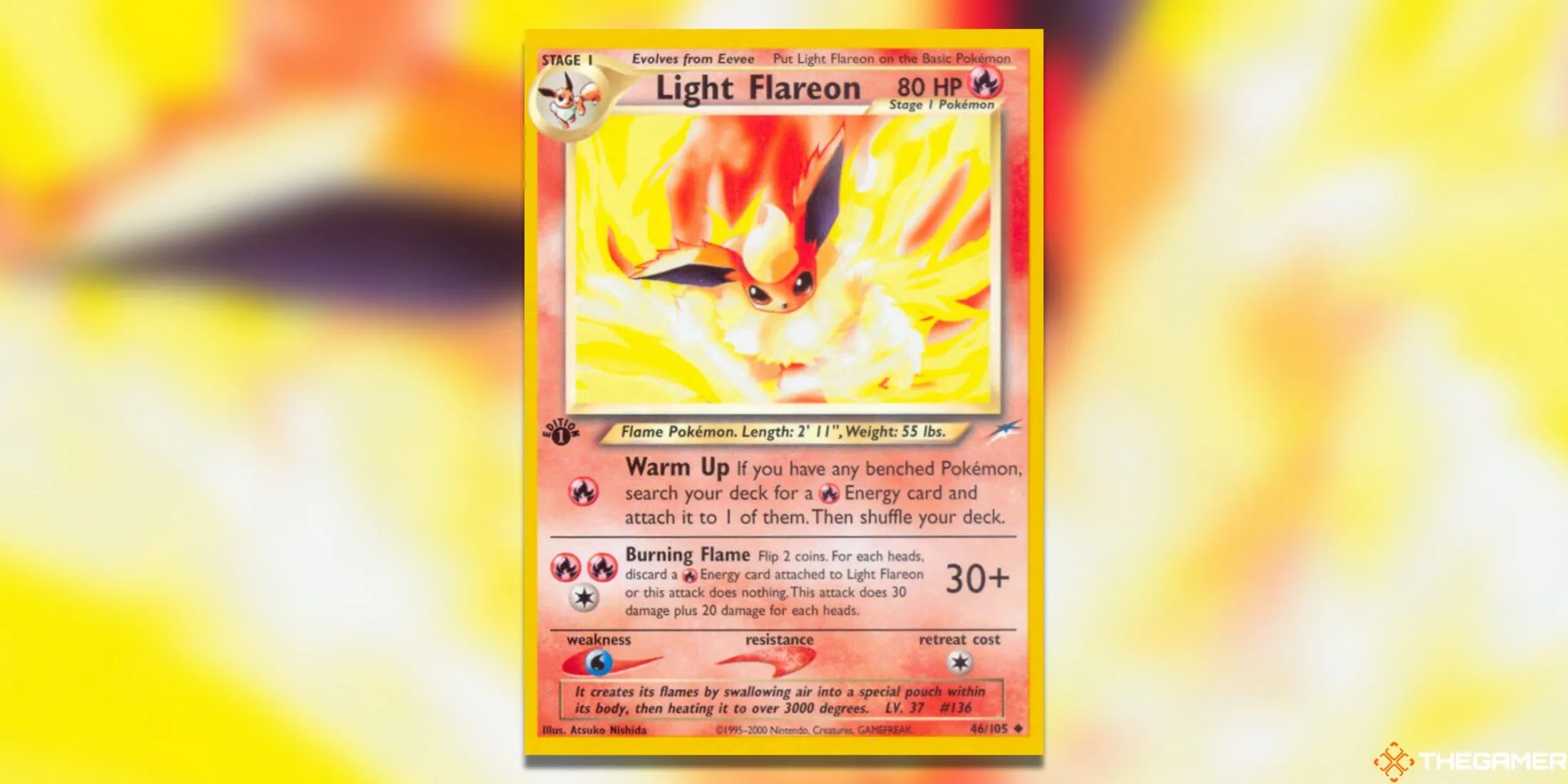 Thẻ bài Light Flareon rực lửa từ bộ Neo Destiny của Pokemon TCG.