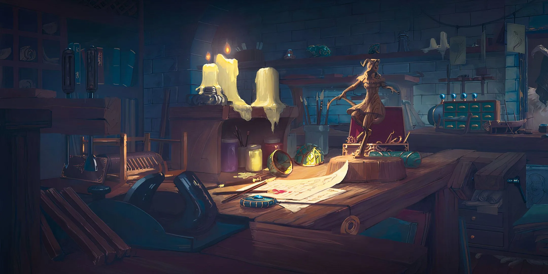 Thợ thủ công đang tỉ mỉ tạo tác vật phẩm, đại diện cho xuất thân Thợ Thủ Công trong Dungeons &amp; Dragons và kỹ năng chế tạo đa dạng.