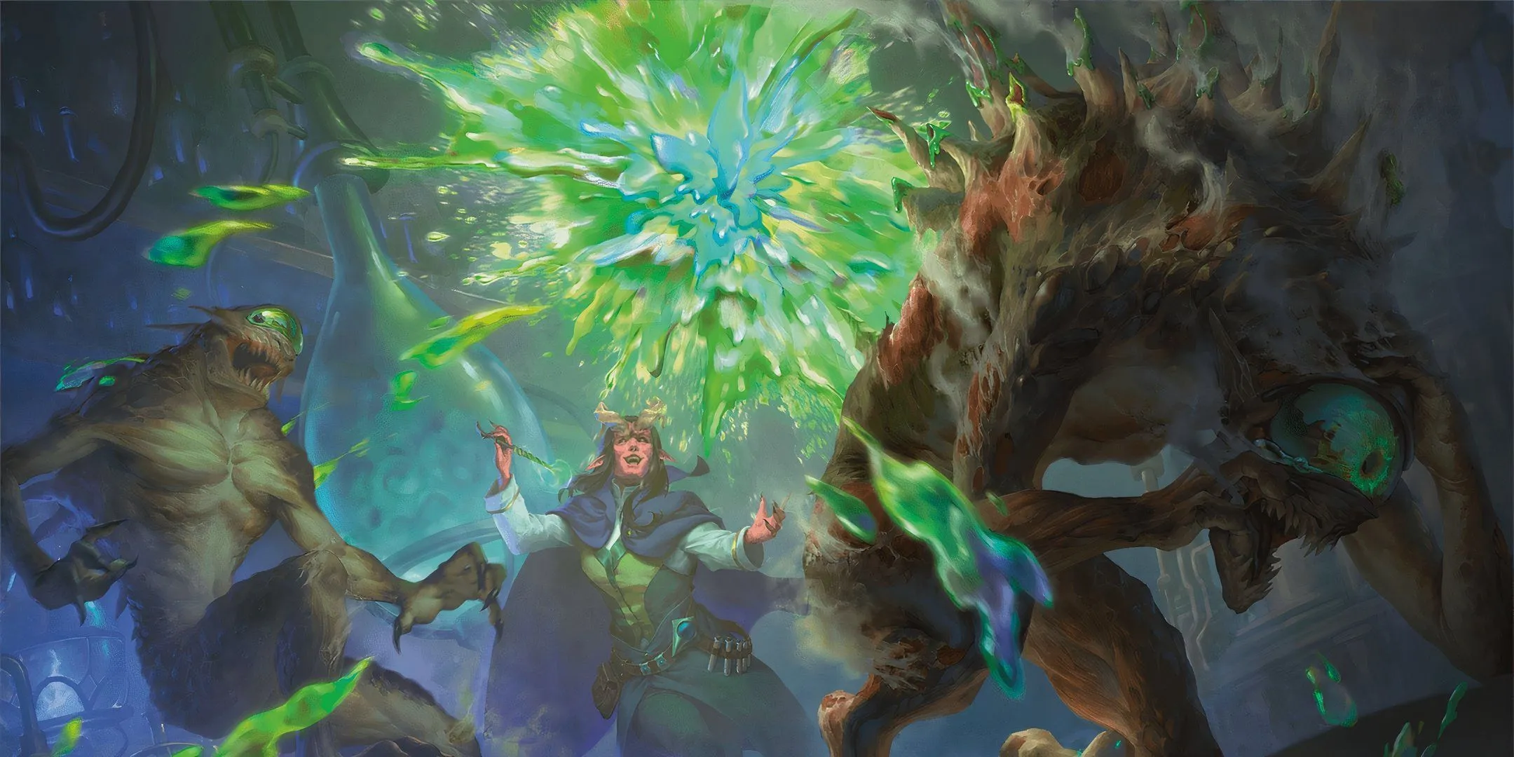 Thuật sĩ thi triển phép cầu axit tấn công đàn quái vật Nothic trong Dungeons &amp; Dragons.