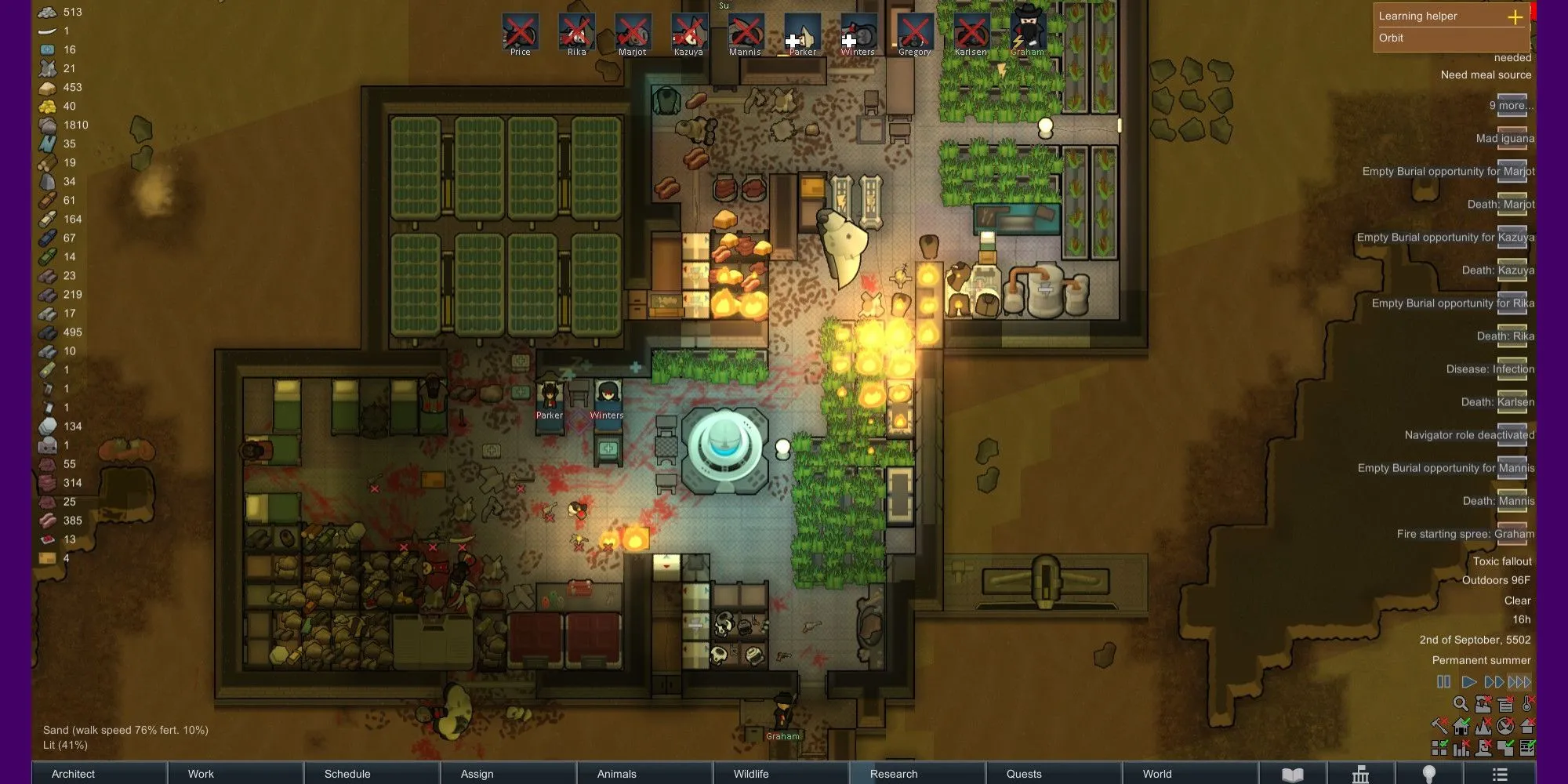 Thuộc địa RimWorld hỗn loạn với hỏa hoạn và xác người thuộc địa cùng Mechanoid sau cuộc tấn công