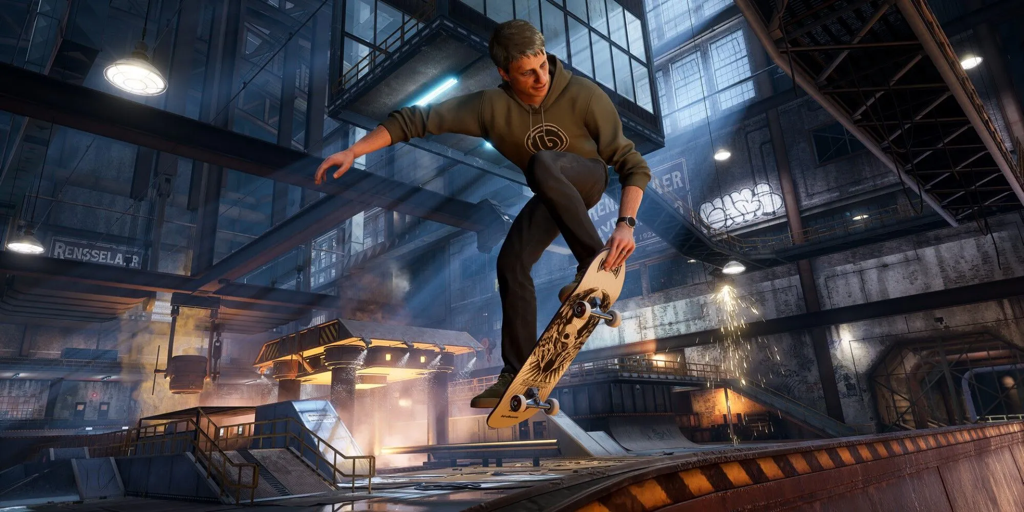 Tony Hawk và các skater biểu diễn kỹ năng trượt ván điêu luyện trong phiên bản Tony Hawk's Pro Skater 3+4 Remaster, nổi bật với đồ họa được nâng cấp.