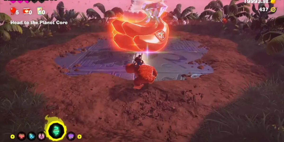 Viên ngọc Banandium màu xanh lá cây phát sáng trong Donkey Kong Bananza.