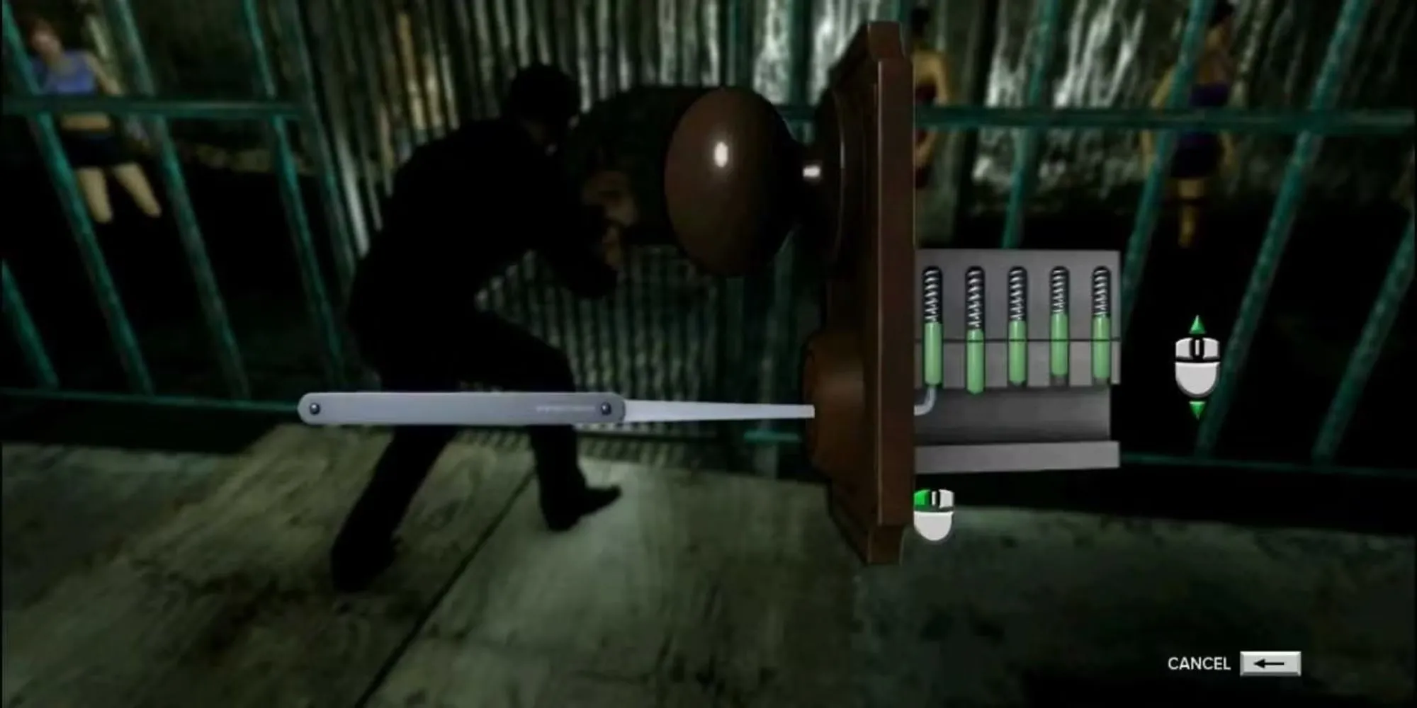 Wei Shen cạy khóa bằng cách điều chỉnh chốt xanh trong game hành động thế giới mở Sleeping Dogs