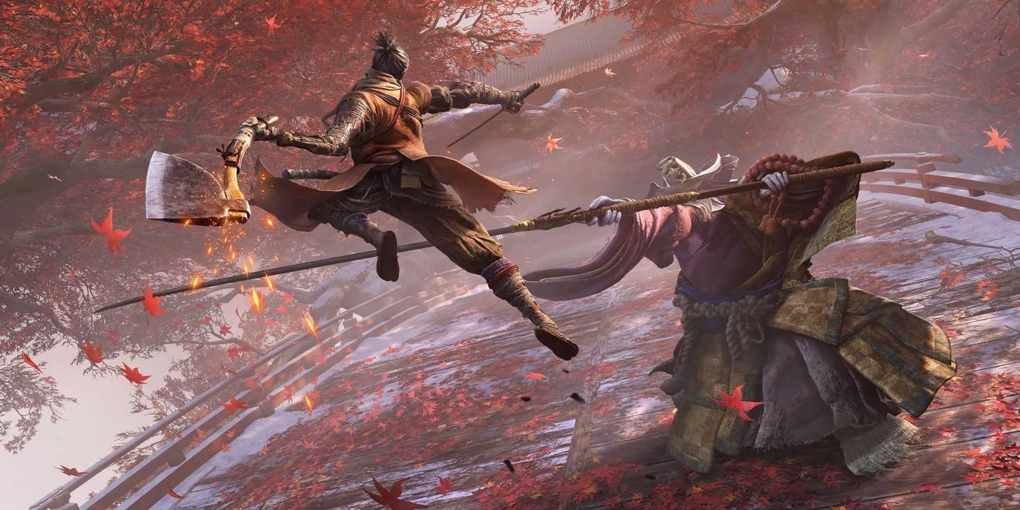 Wolf đang tấn công True Corrupted Monk bằng kiếm trong Sekiro Shadows Die Twice