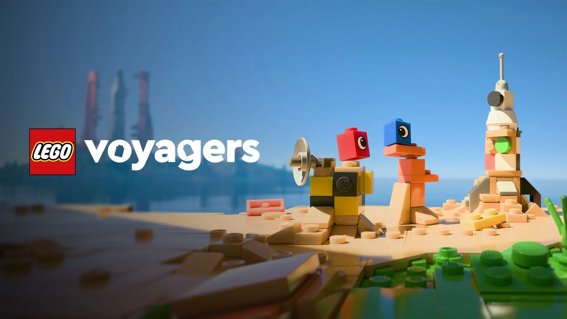 Ảnh bìa game LEGO Voyagers với hai nhân vật Red và Blue sẵn sàng cho cuộc phiêu lưu co-op đầy màu sắc