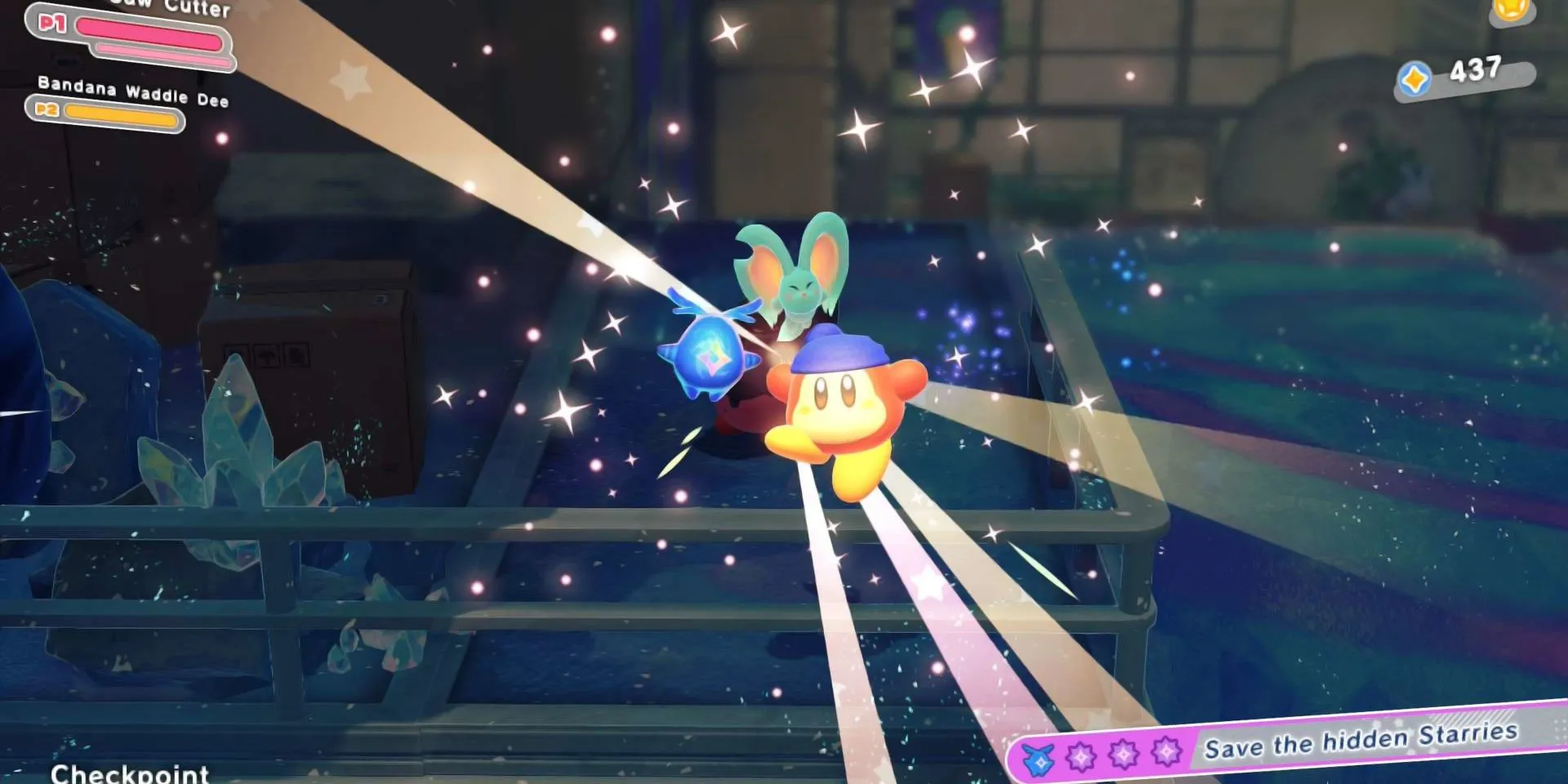 Bandana Dee giải cứu một Starry, hình ảnh gợi cảm hứng về lore sâu sắc trong Kirby Star-Crossed World